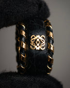 “LOEWE” 2000’s Crocodile embossed leather gold anagram ring
