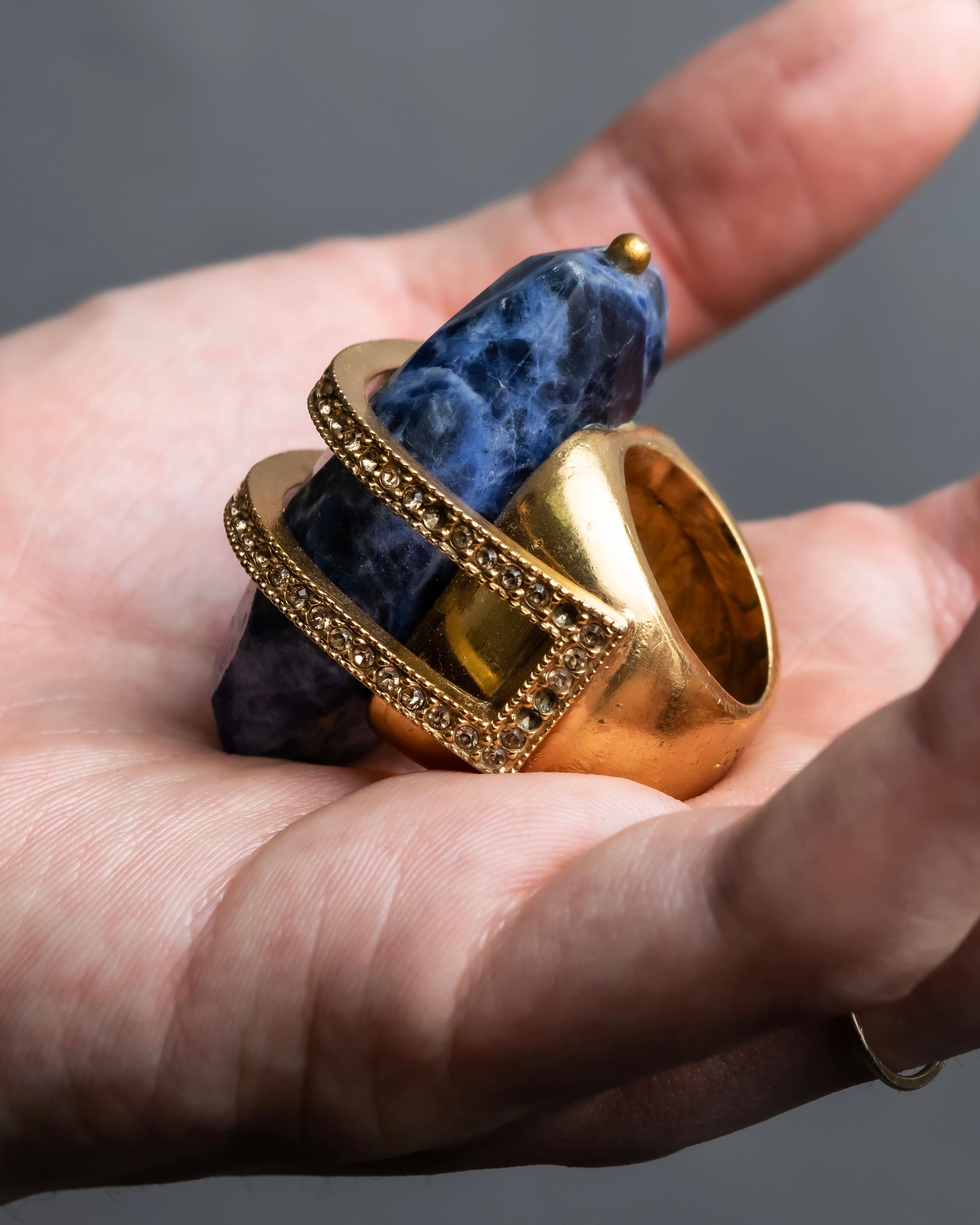 "Christian Dior" Sodalite Stone Gold Accent Ring