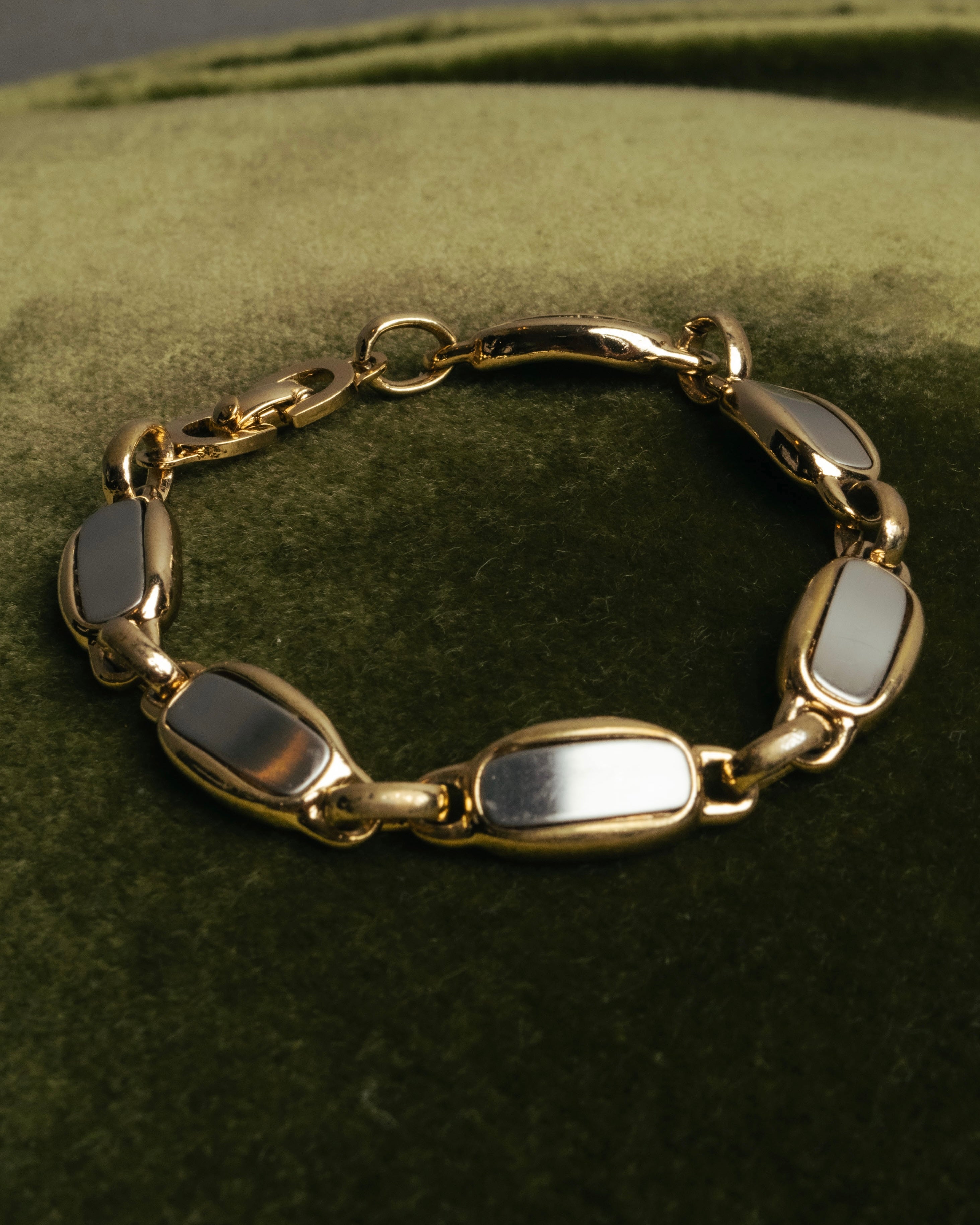 "Christian Dior" 70's-80's Two-tone gold and charcoal link bracelet