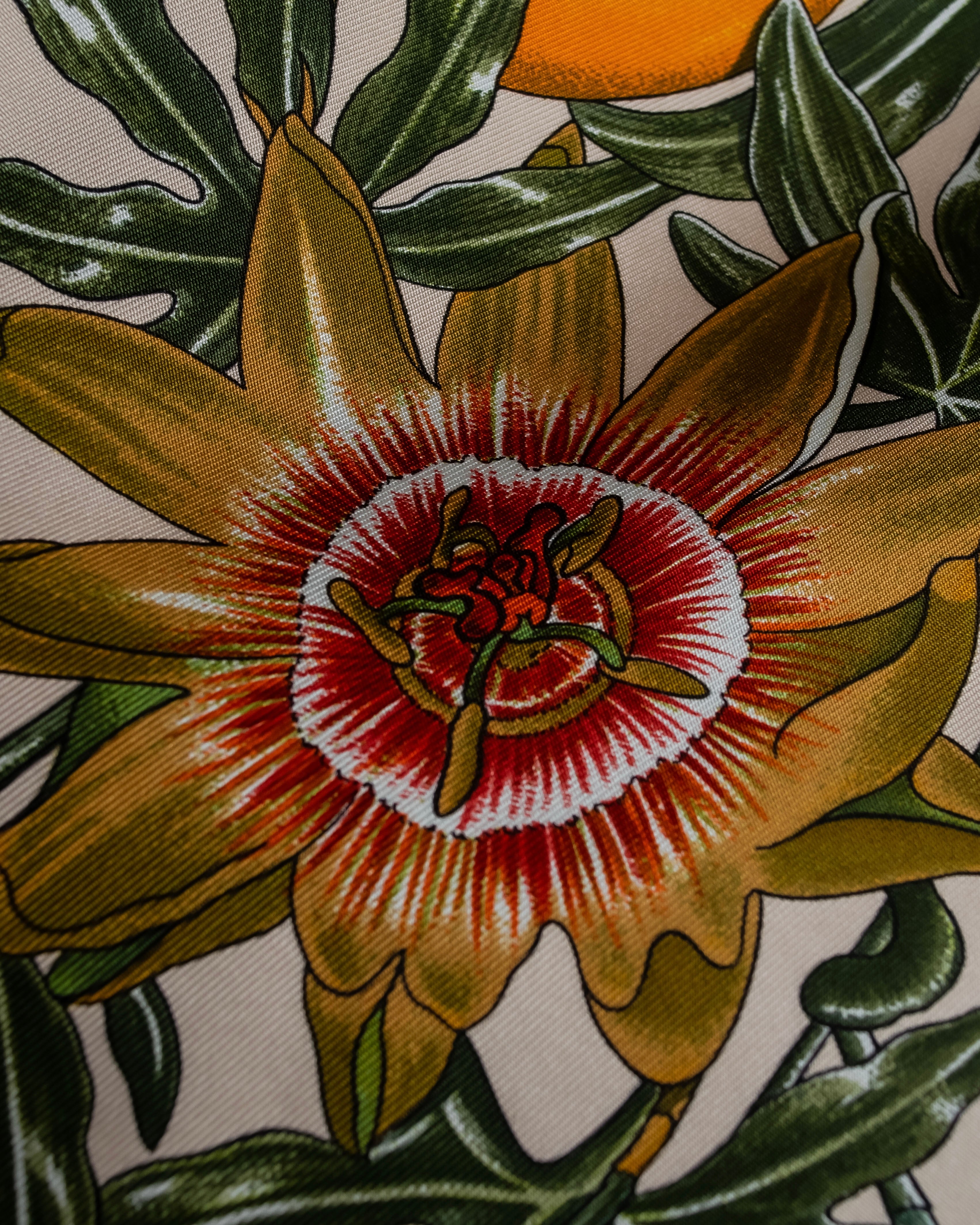 "HERMES" Passion flower print Carre 90 silk scarf