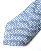 HERMES/ H Logo Silk Tie Sky Blue × Whigte