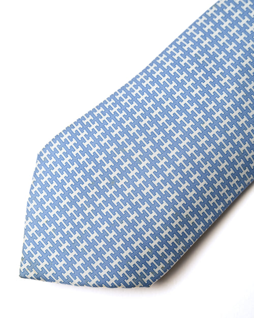 HERMES/ H Logo Silk Tie Sky Blue × White