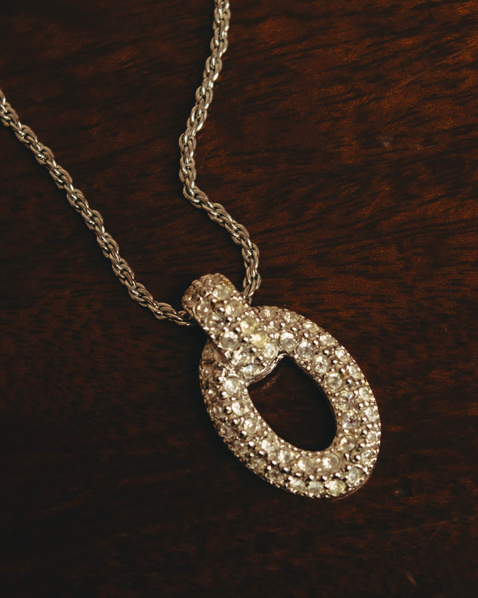 "Christian Dior" 80's-90's Rhinestone oval pendant necklace