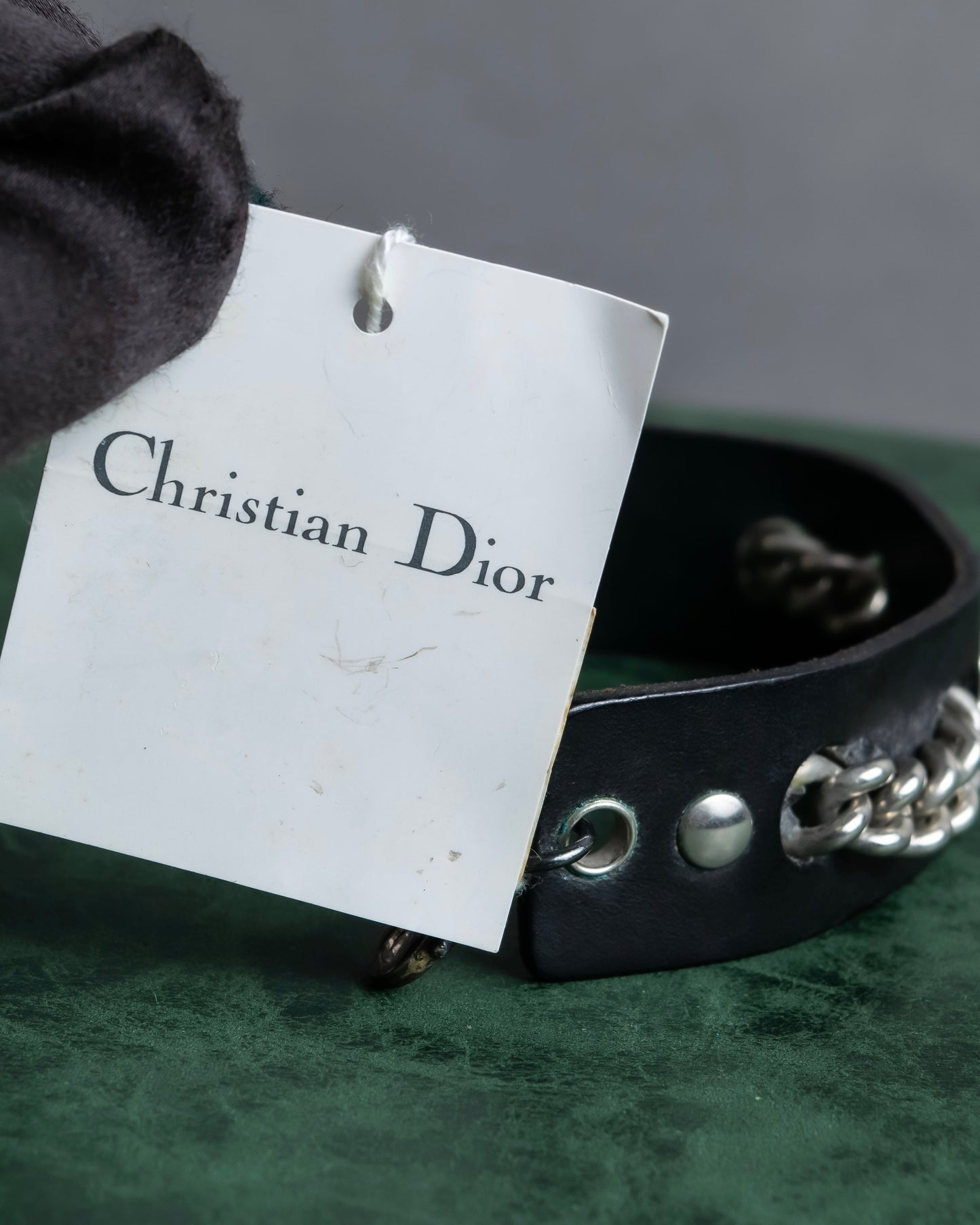 "Dior" Silver chain inlaid leather bracelet