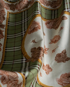 "BURBERRYS" Rose motif layered check pattern silk scarf