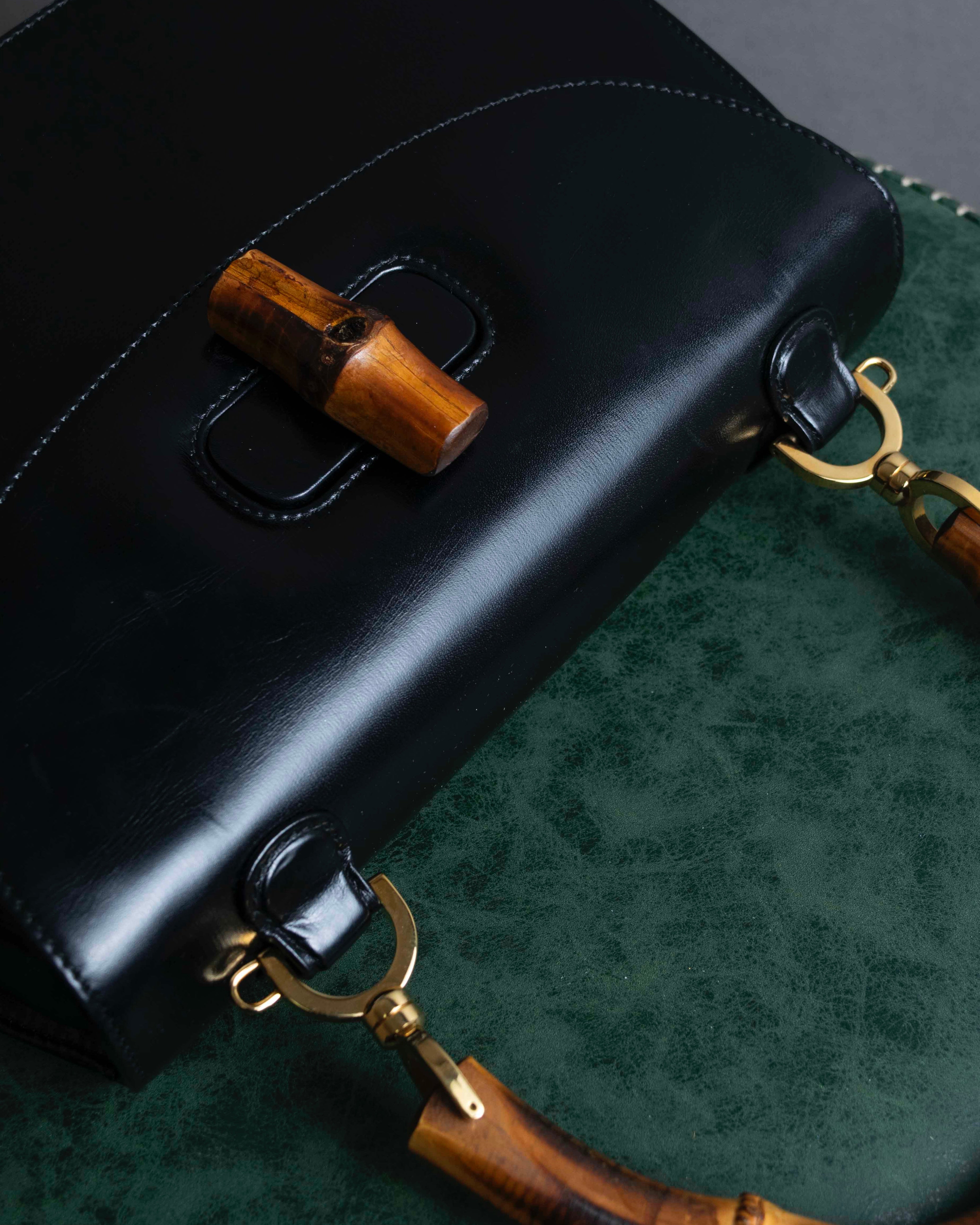 "GUCCI" Black leather bamboo handbag