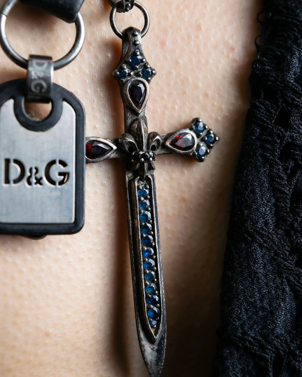 "DOLCE &amp; GABBANA" Dog tag &amp; sword motif combination necklace