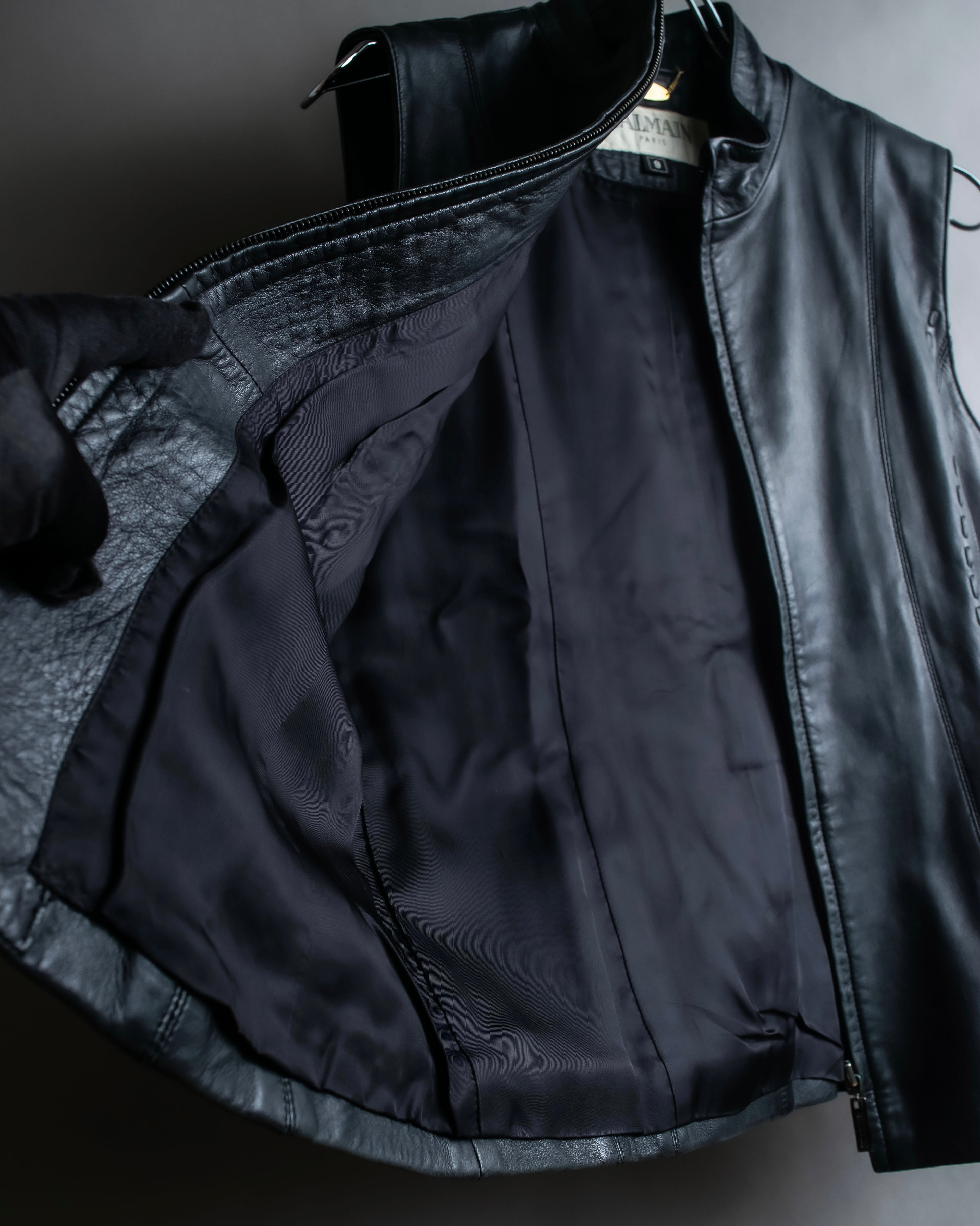 "BALMAIN" Braided detail lamb leather zip-up vest