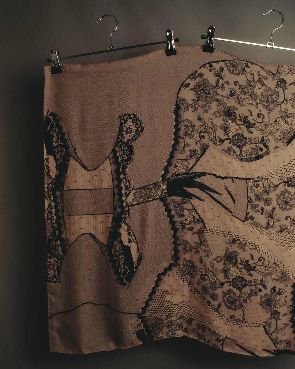 –SPECIAL– “Christian Dior” 00’s Trompe l’oeil lace corset print silk scarf
