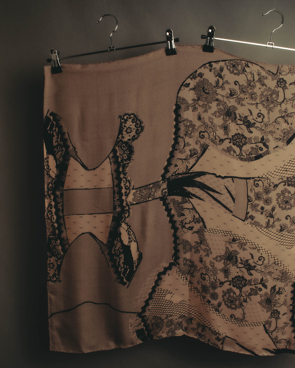 –SPECIAL– “Christian Dior” 00’s Trompe l’oeil lace corset print silk scarf