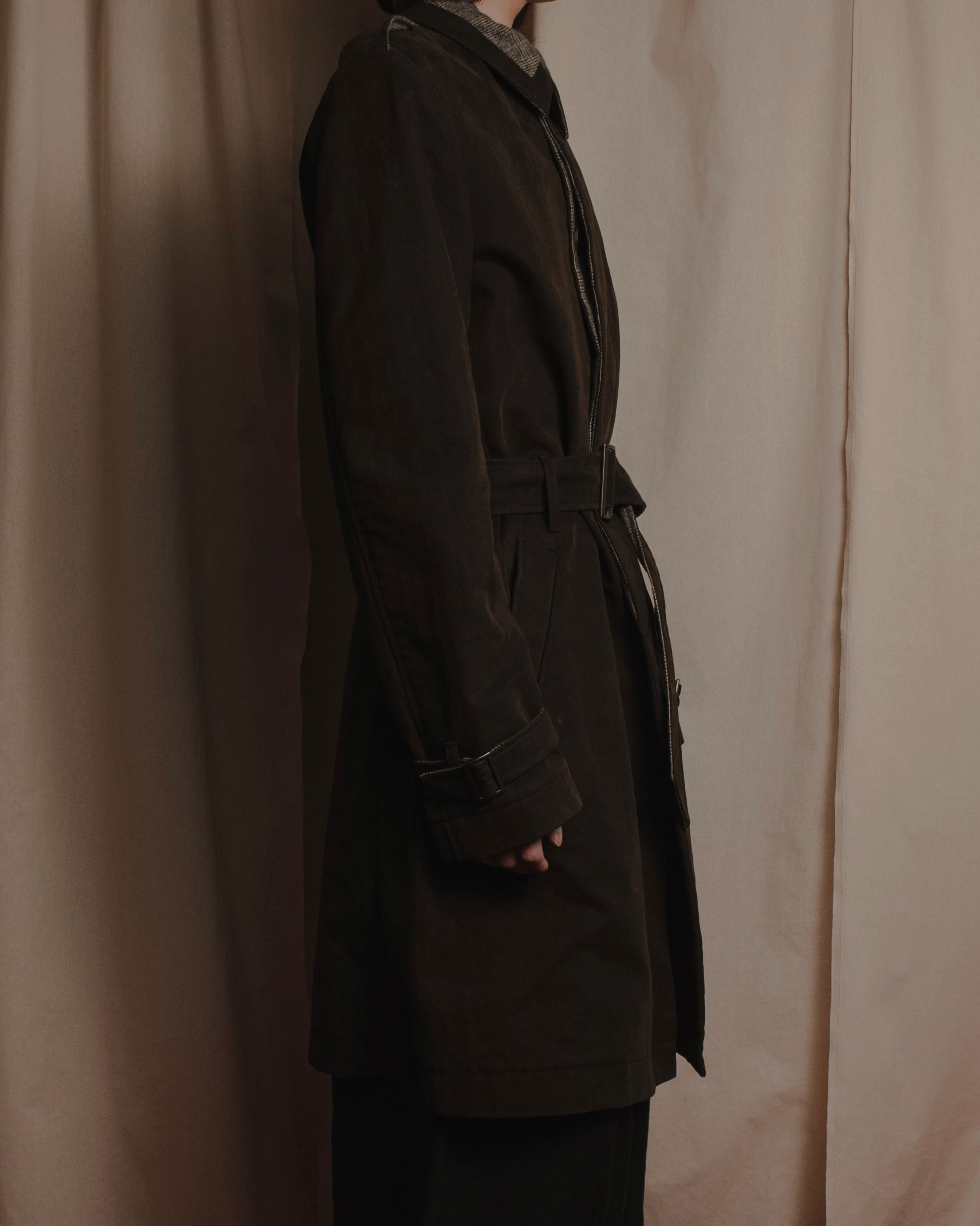 "DOLCE & GABBANA" 00’s resin coated patch detail belted coat