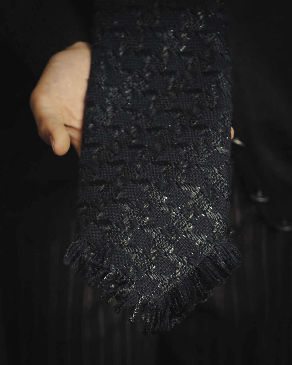 -SPECIAL- “CHANEL” 05Spring black tweed fringe necktie