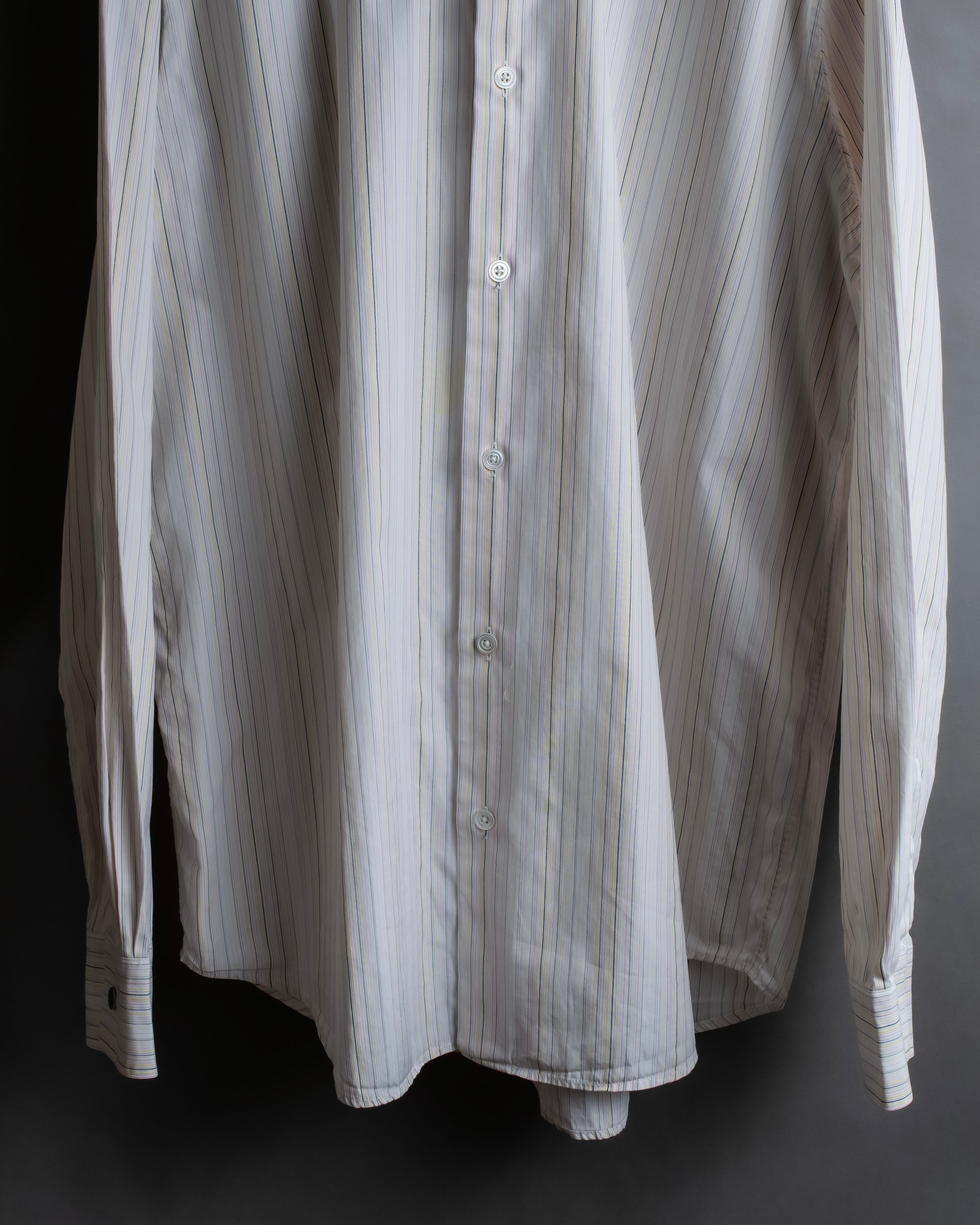 "HERMES" Multi-stripe pattern hand-sewn nuance cotton shirt