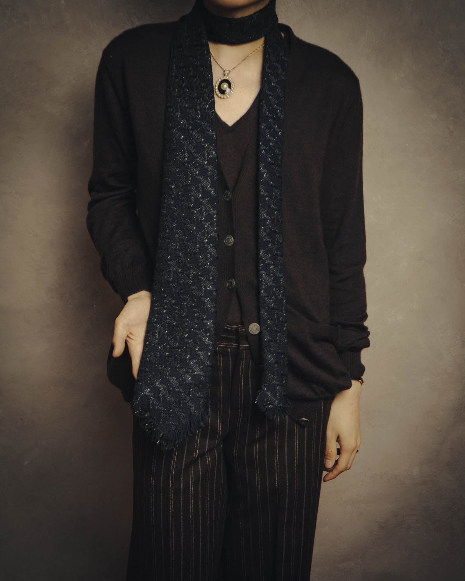 -SPECIAL- “CHANEL” 05Spring black tweed fringe necktie