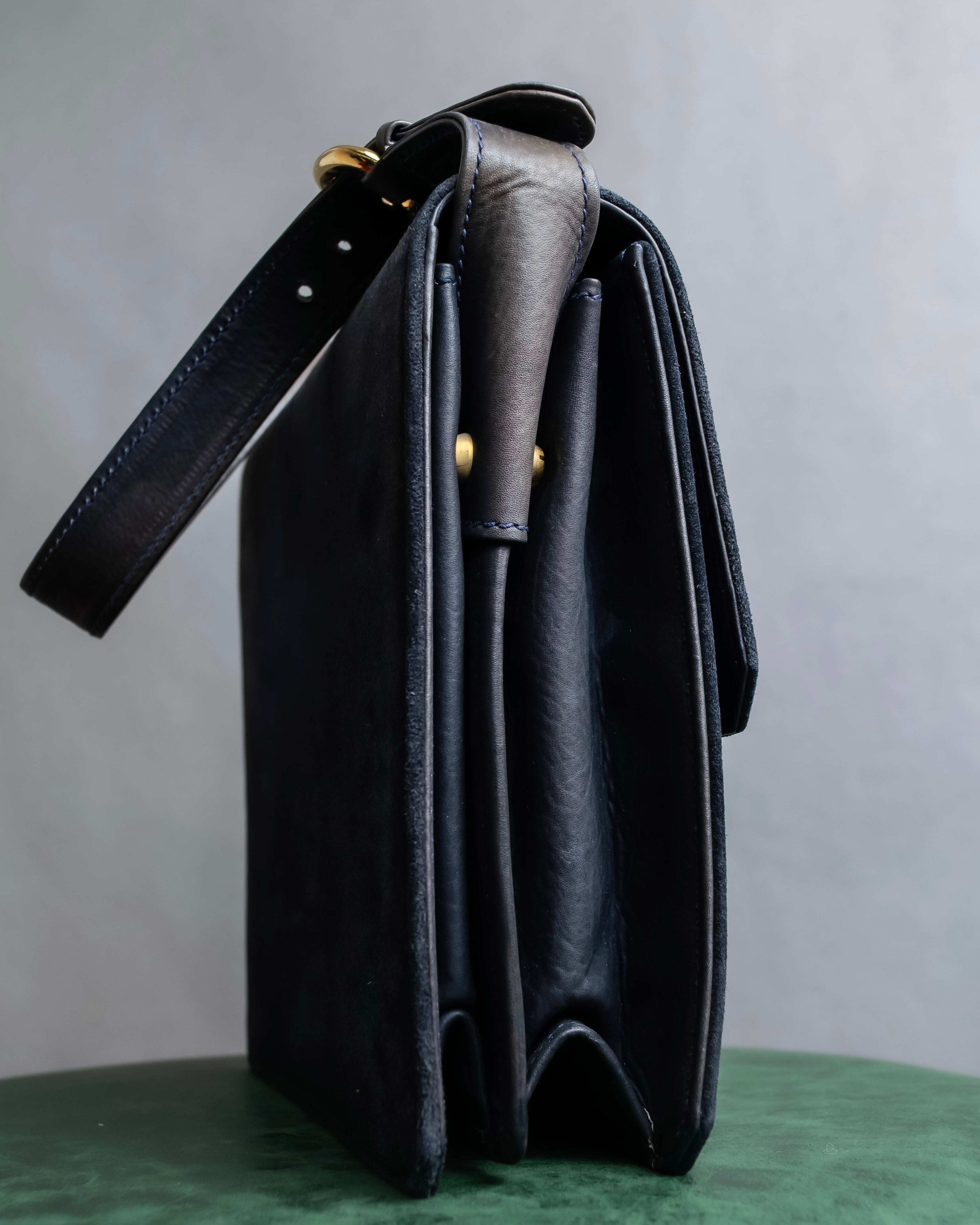 "GUCCI" Dark navy suede leather shoulder bag