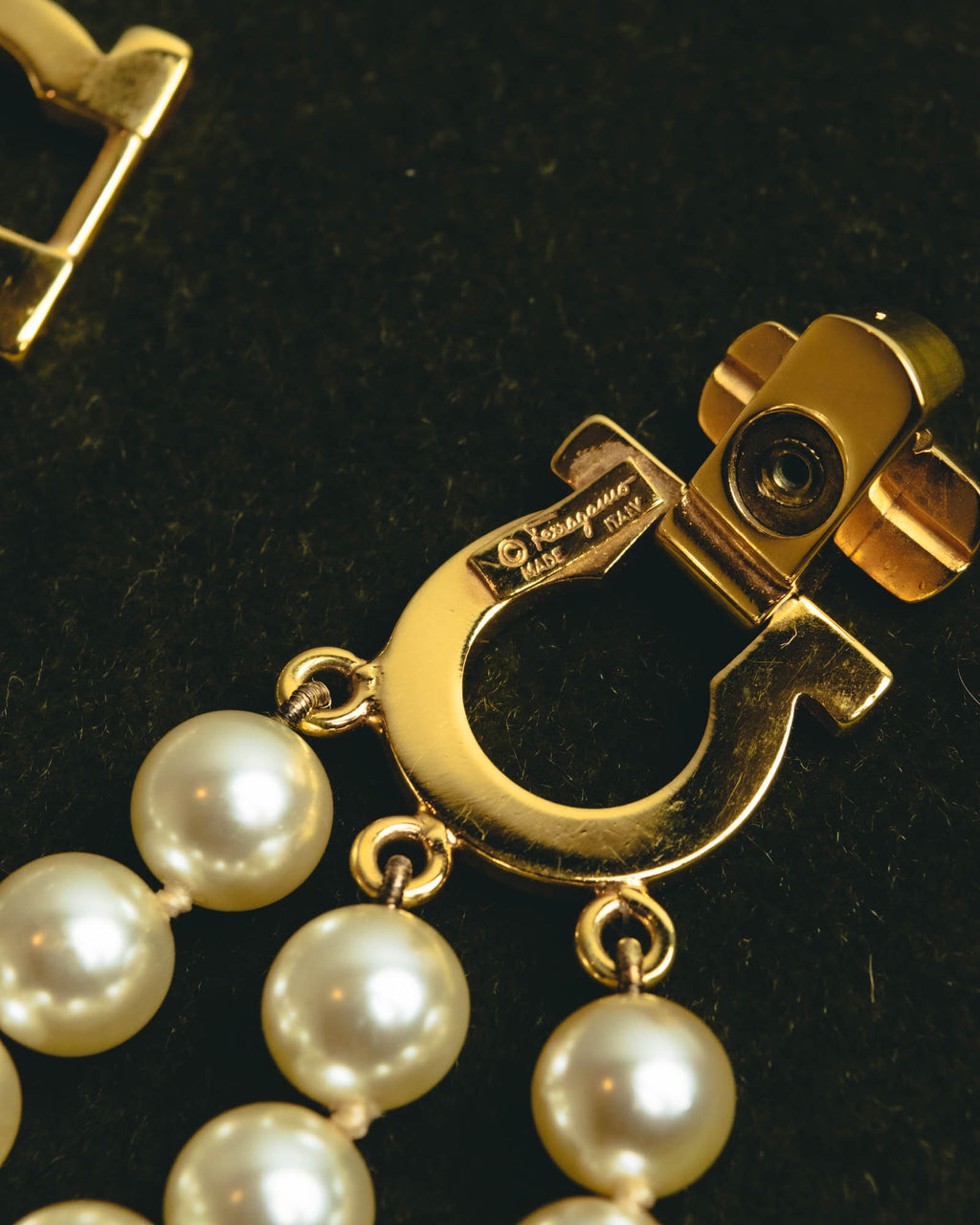 "Salvatore Ferragamo" 80's-90's Gancini three-strand pearl-style necklace