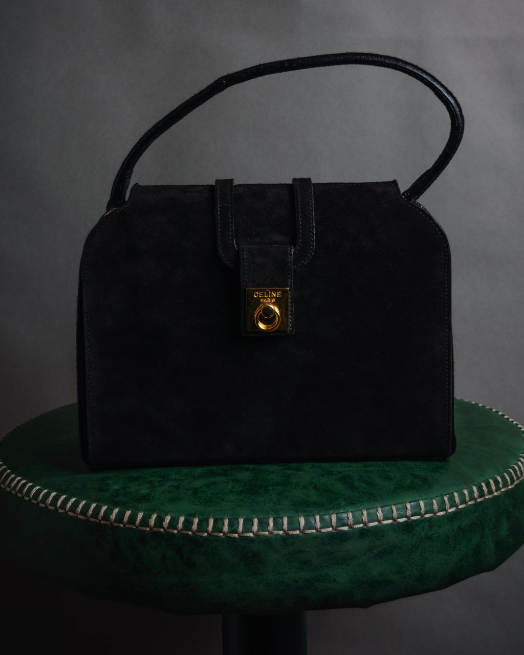 –SPECIAL– "CELINE" 70’s-80’s suede top handle ring closure handbag