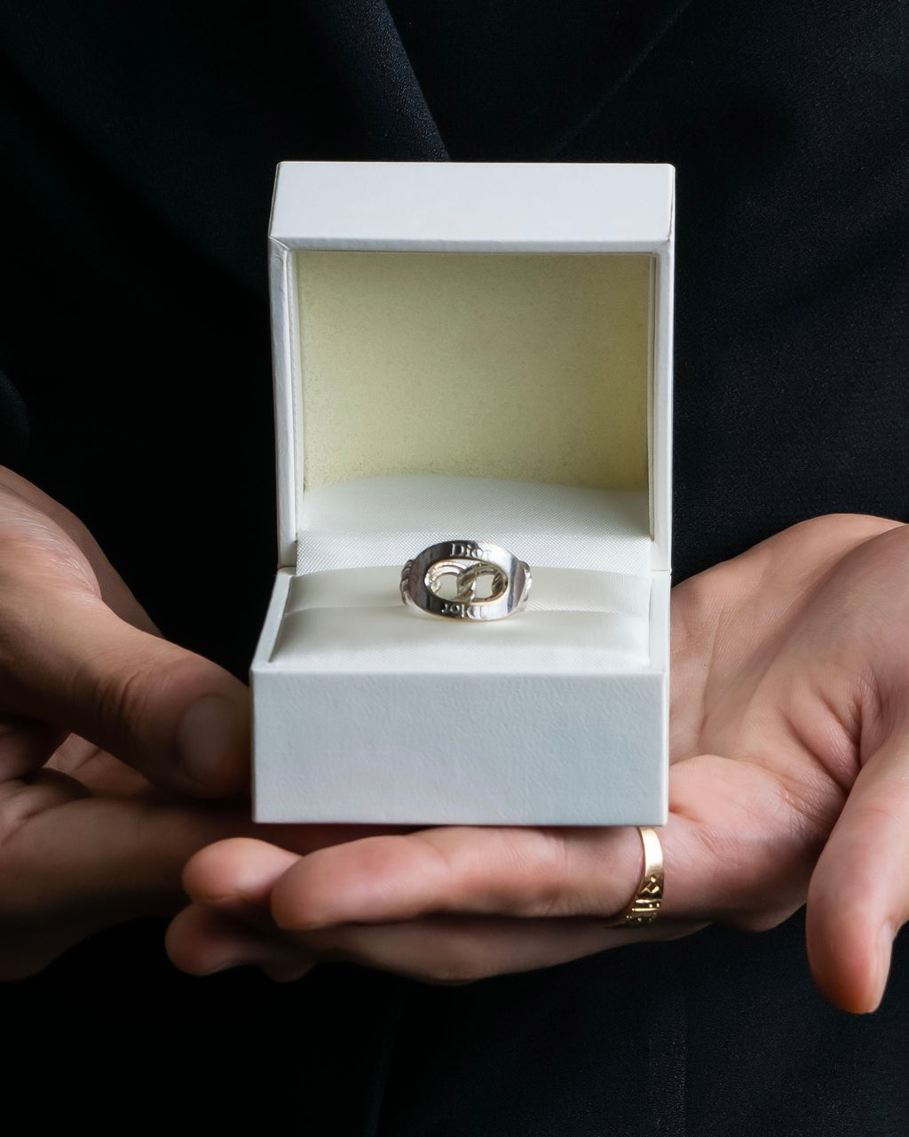 "DIOR" engraved silver ring
