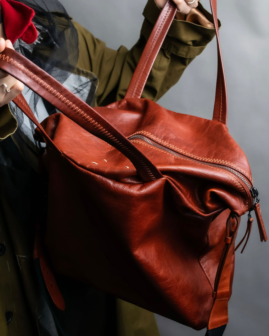 "MAISON MARGIELA" Genuine leather 2way brown color sailor bag