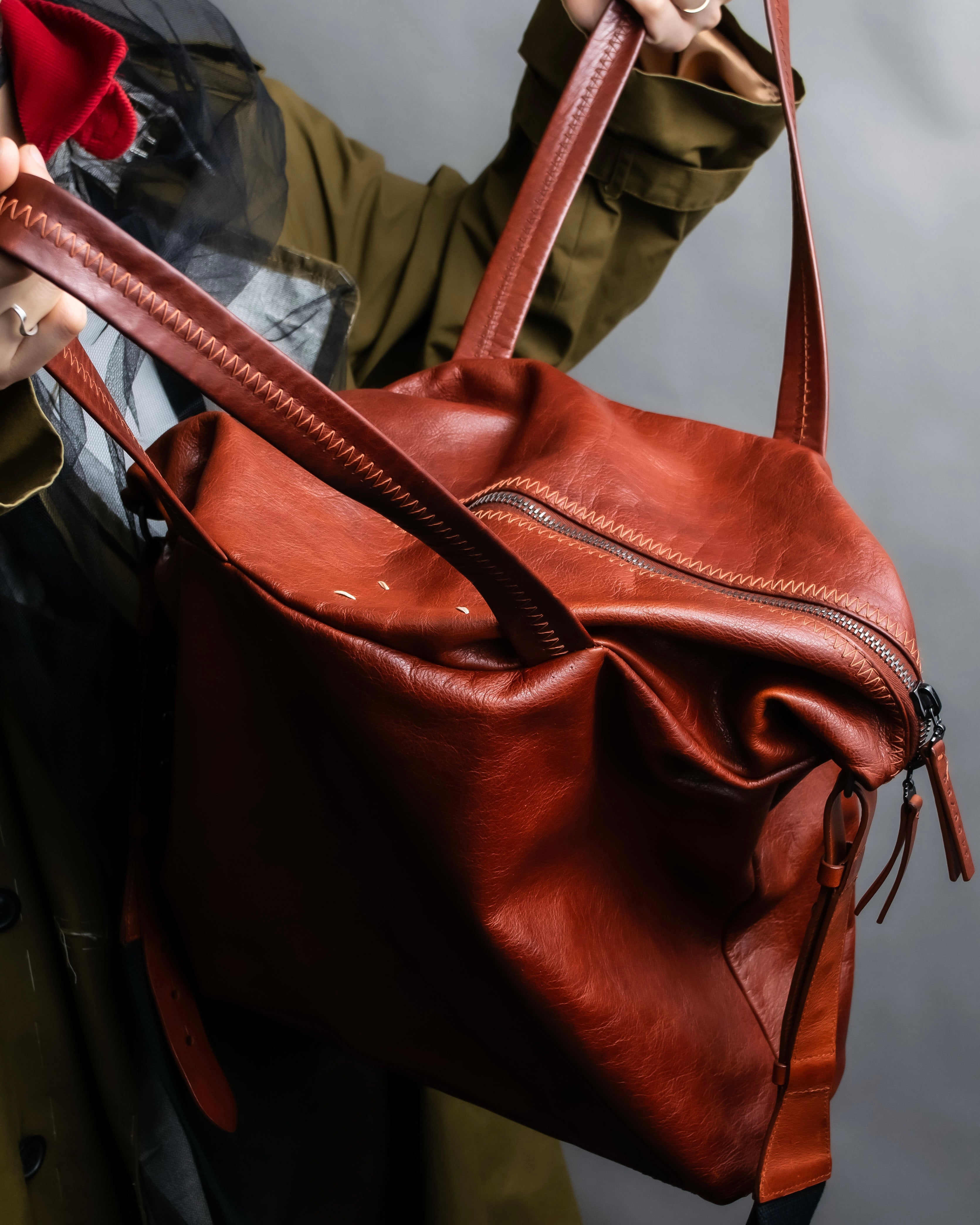 "MAISON MARGIELA" Genuine leather 2way brown color sailor bag