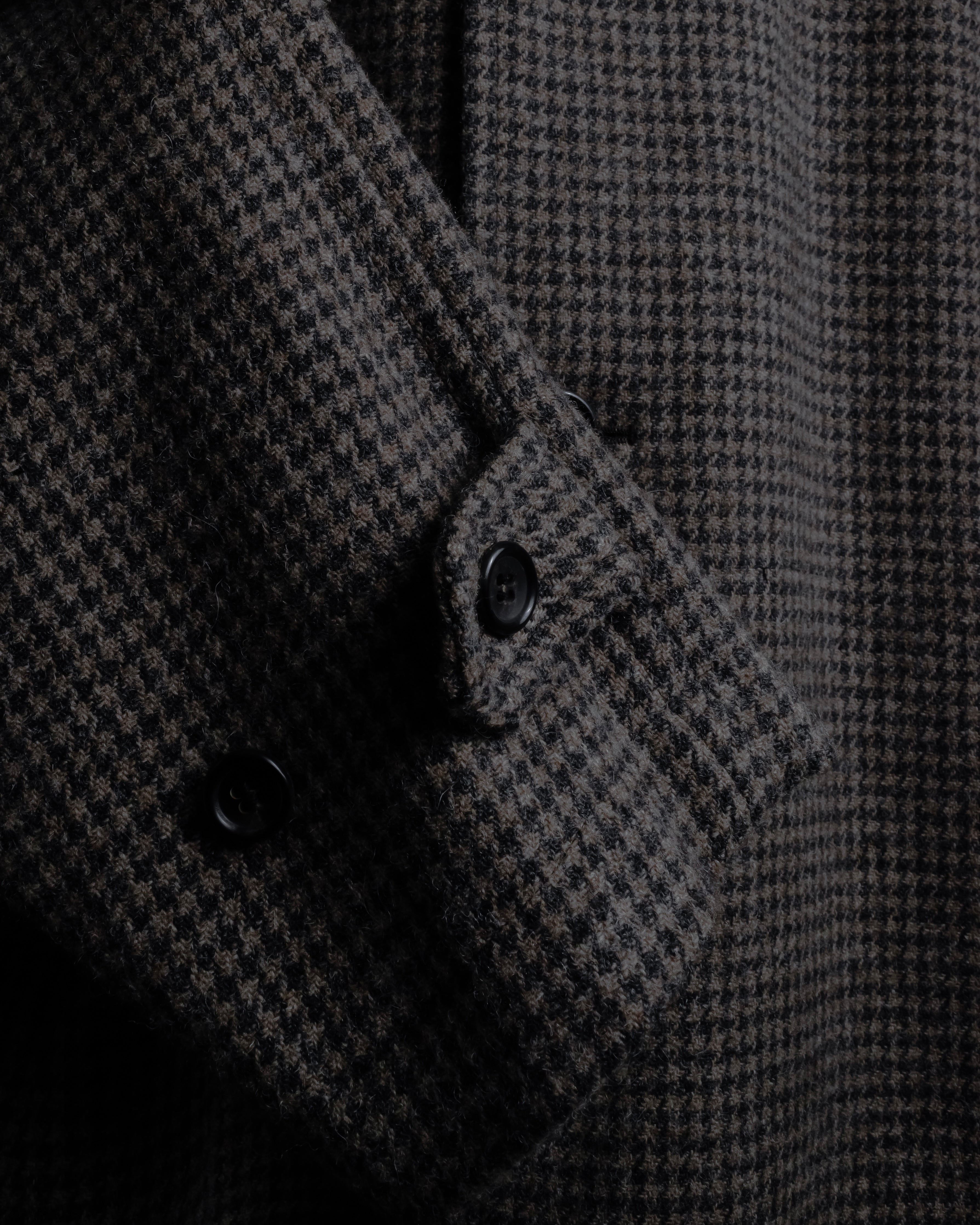 "tricot COMME des GARCONS" Leather collar design houndstooth pattern oversized long coat