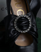 "GUCCI" Michele design ribbon crystal buckle pumps