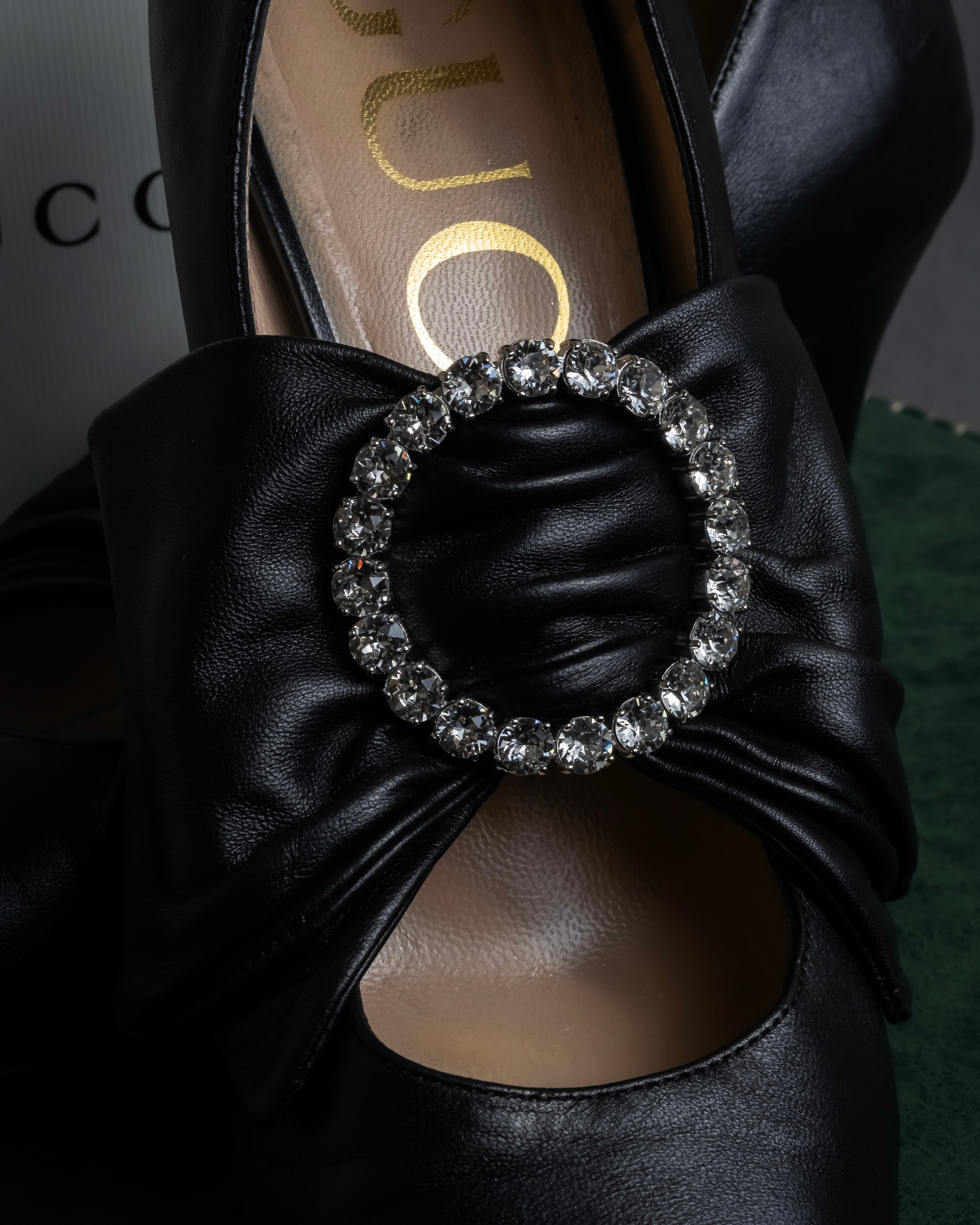 "GUCCI" Michele design ribbon crystal buckle pumps