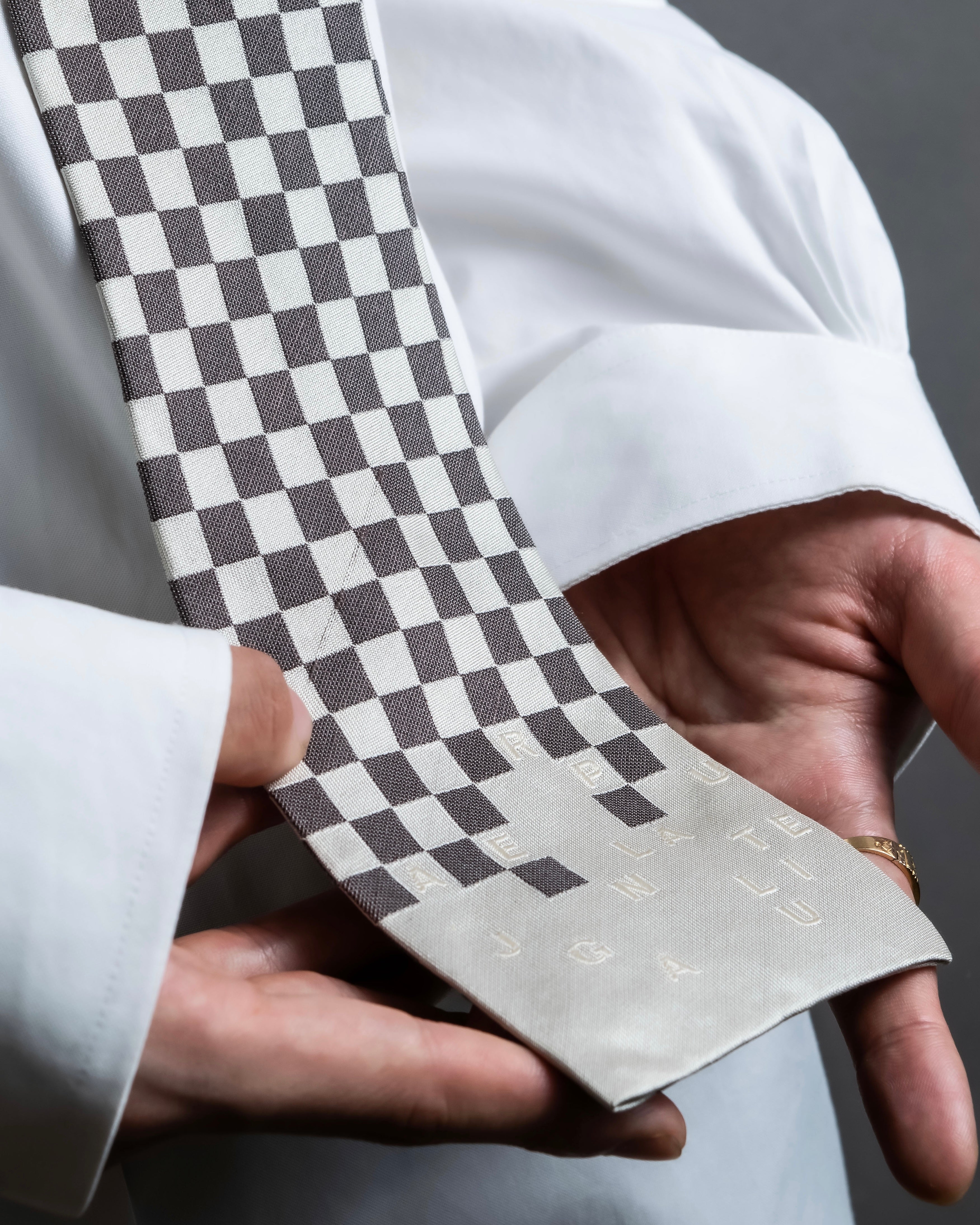 "JEAN PAUL GAULTIER" Check pattern anagram logo engraved square tie