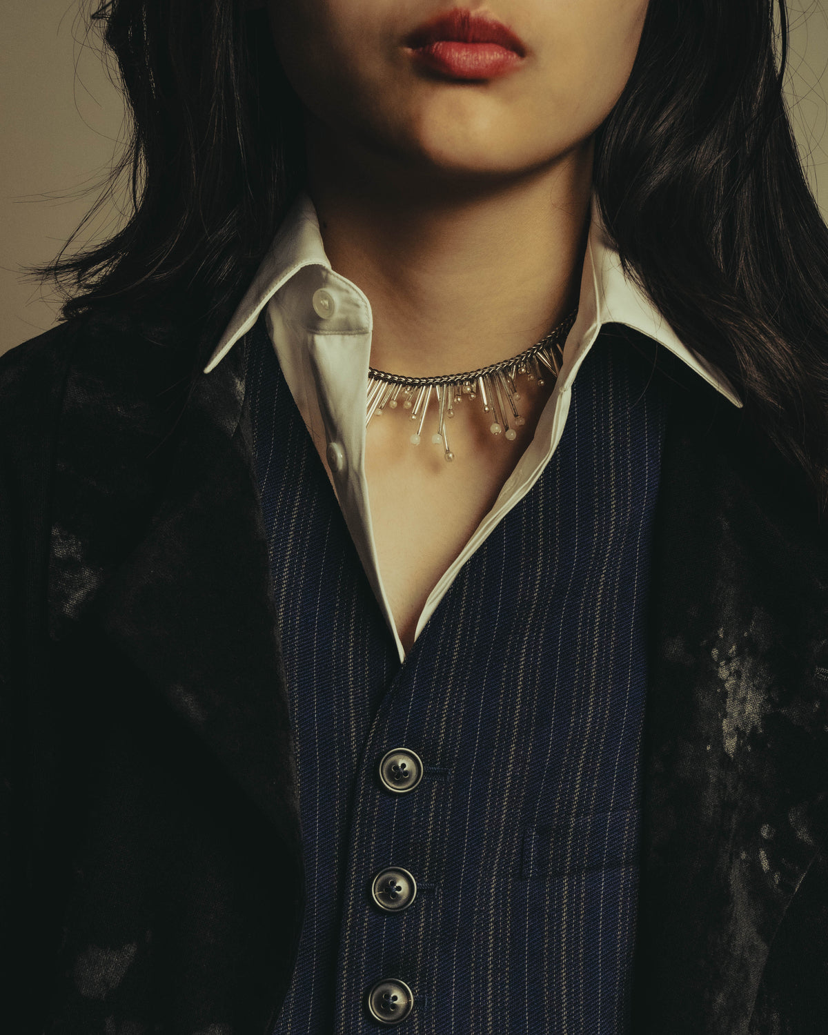 -SPECIAL- "CHANEL" 90's-00's Sculptural pearl fringe choker necklace