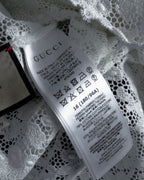 "GUCCI" Michele period floral lace design bow tie shirt