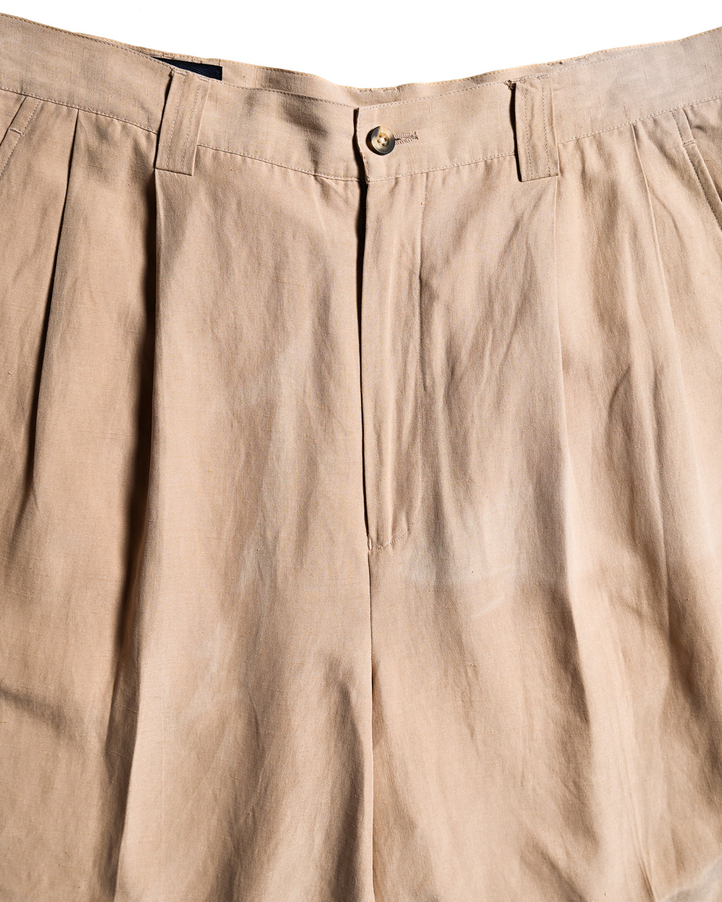 VINTAGE/ Silk & Linen Blended 2 Tuck Shorts Right Brown