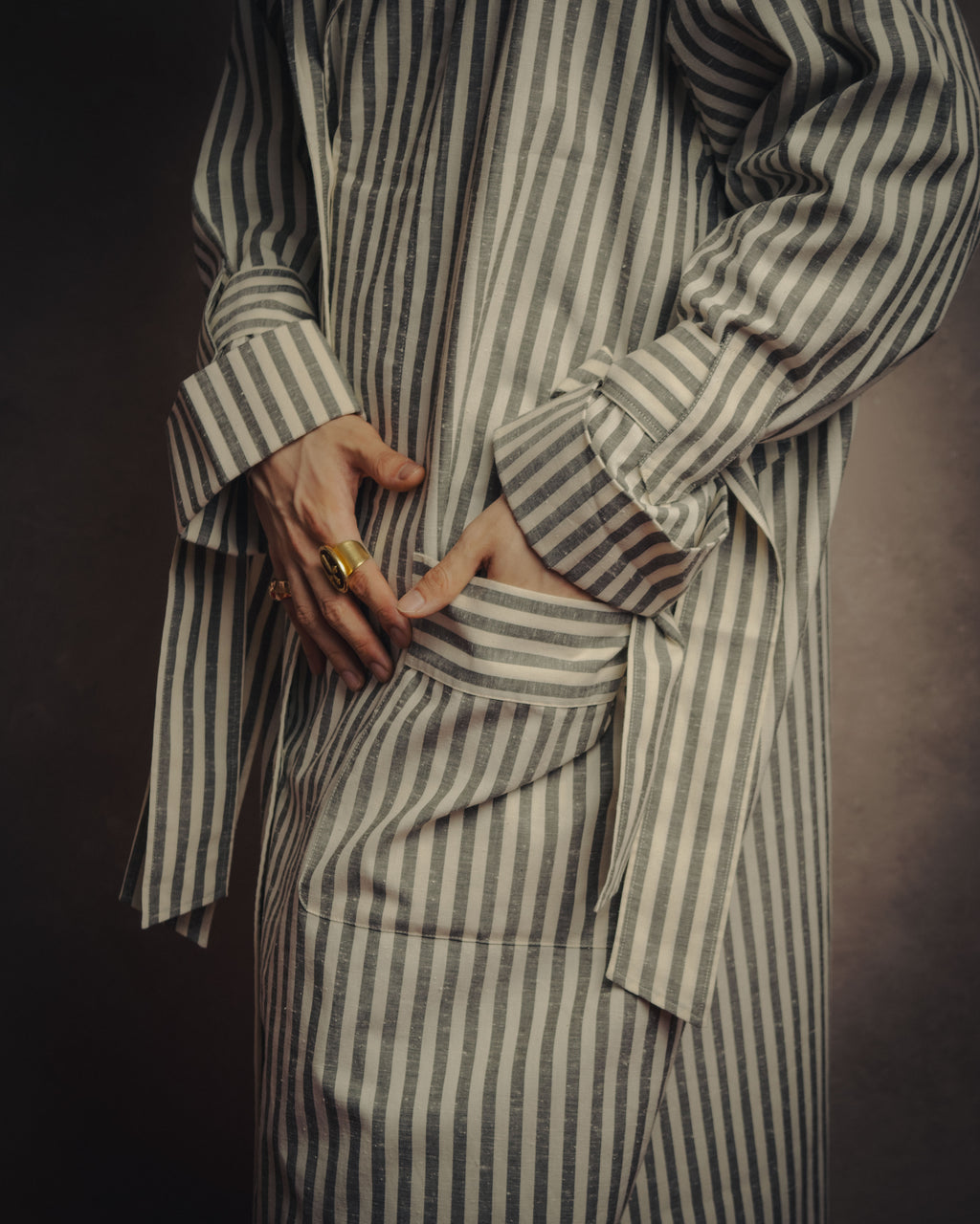 -SPECIAL- “LOEWE” 2010’s striped ribbon sleeve long gown coat