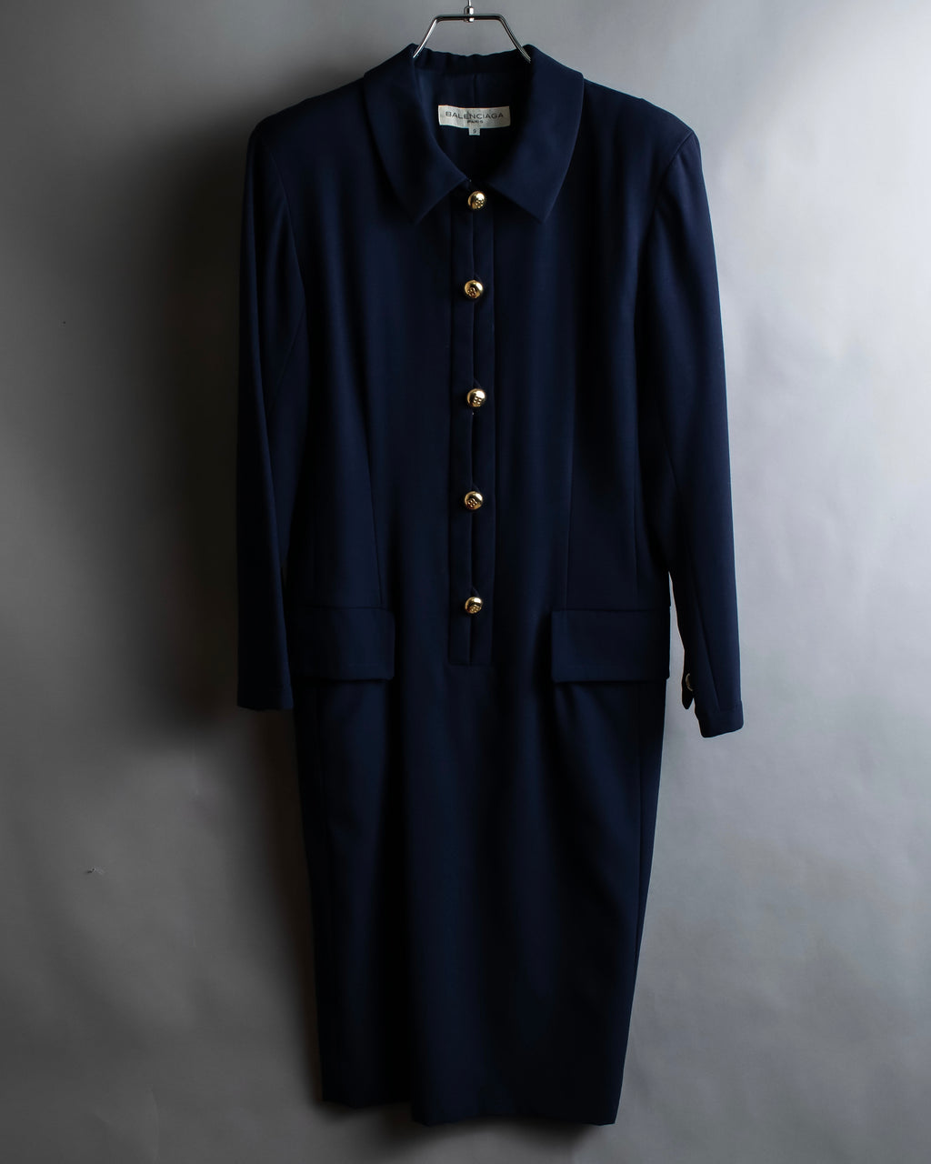"BALENCIAGA" Gold button design navy color dress
