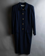 "BALENCIAGA" Gold button design navy color dress