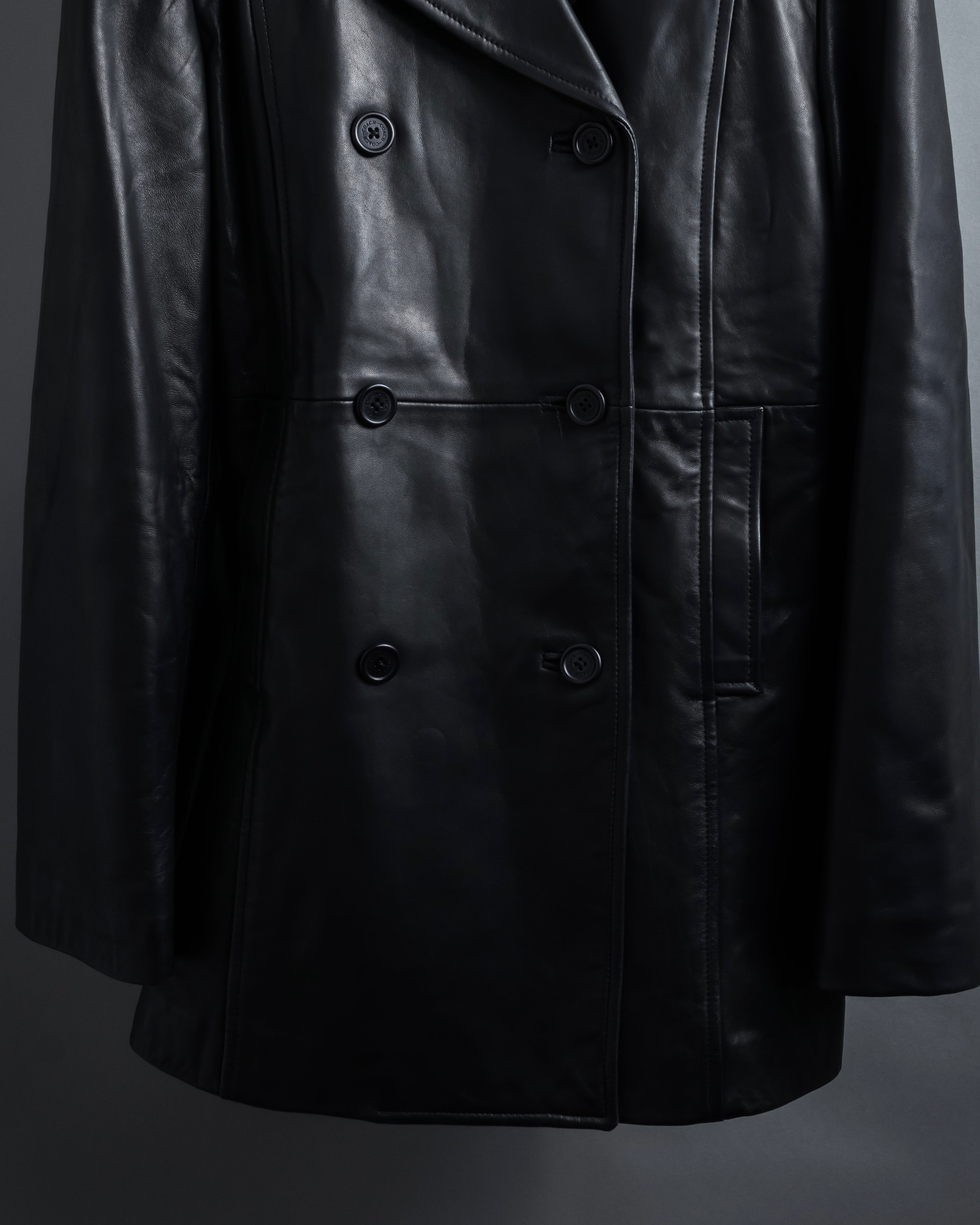 "COACH" Double-breasted panel work design leather coat