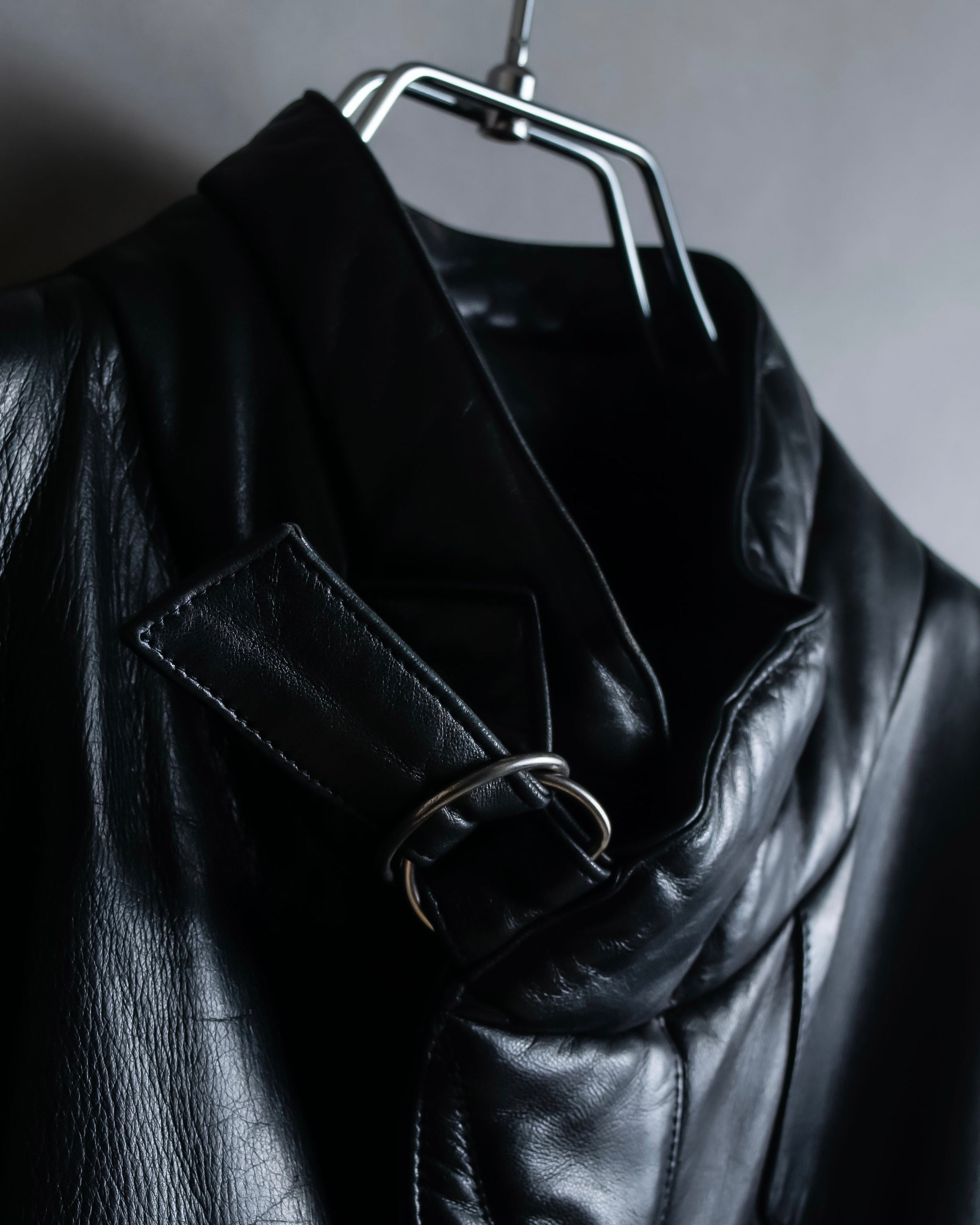 "Claude Montana" Drawcord detail stand-up collar leather blouson