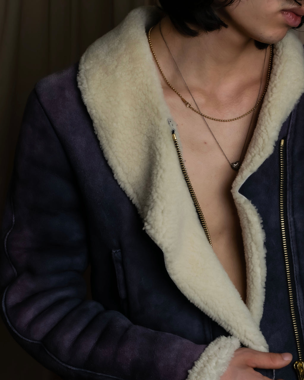 "KENZO" Gradient color belted suede mouton jacket