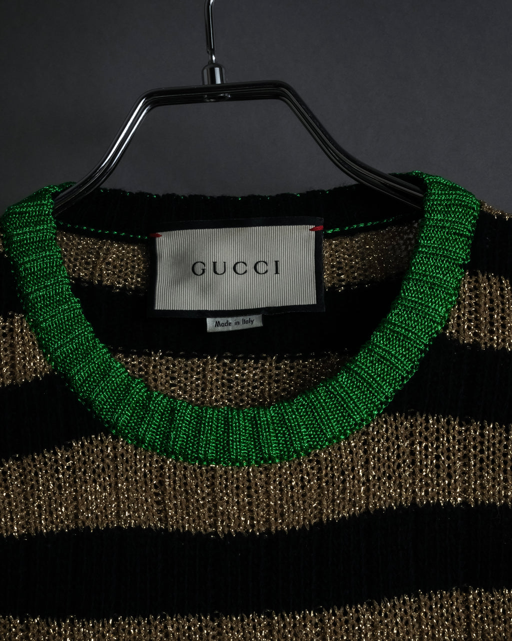 "GUCCI" 17-18aw striped lurex emblem knit sweater