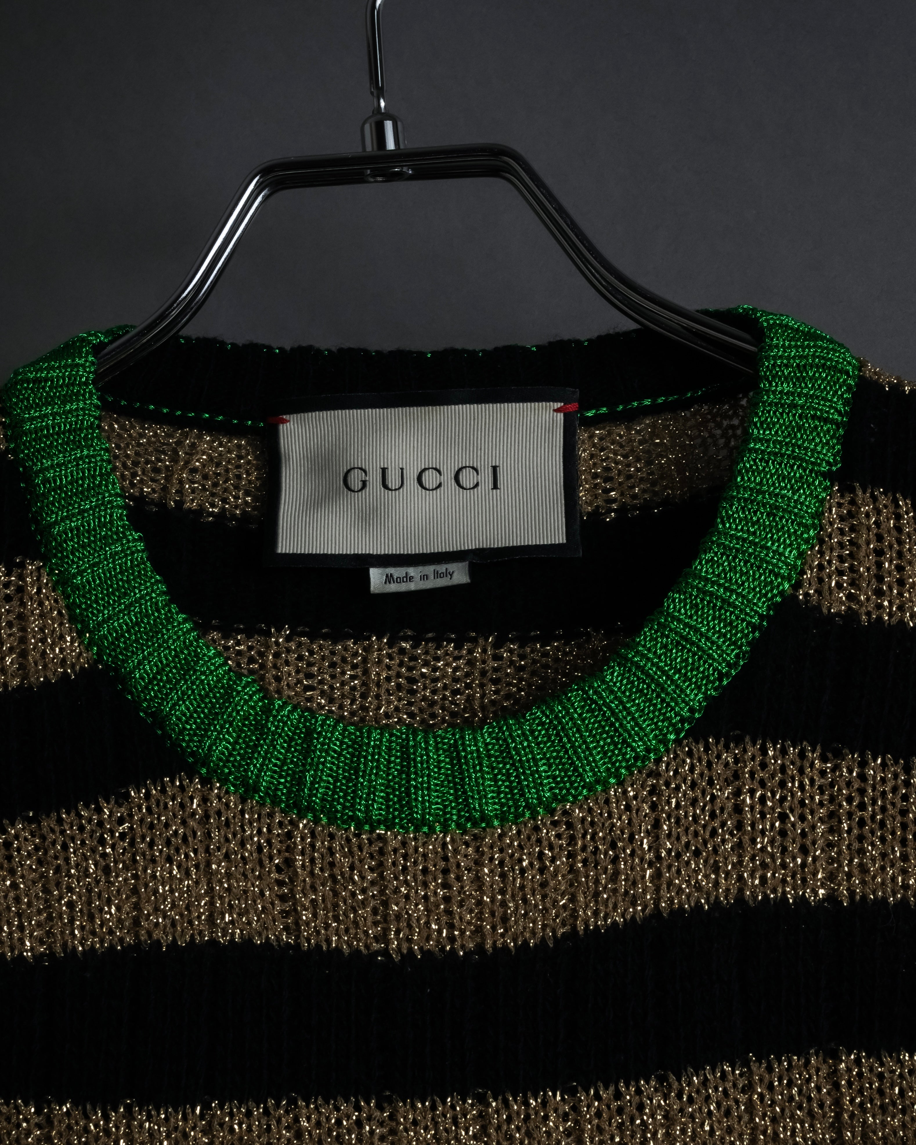 "GUCCI" 17-18aw striped lurex emblem knit sweater
