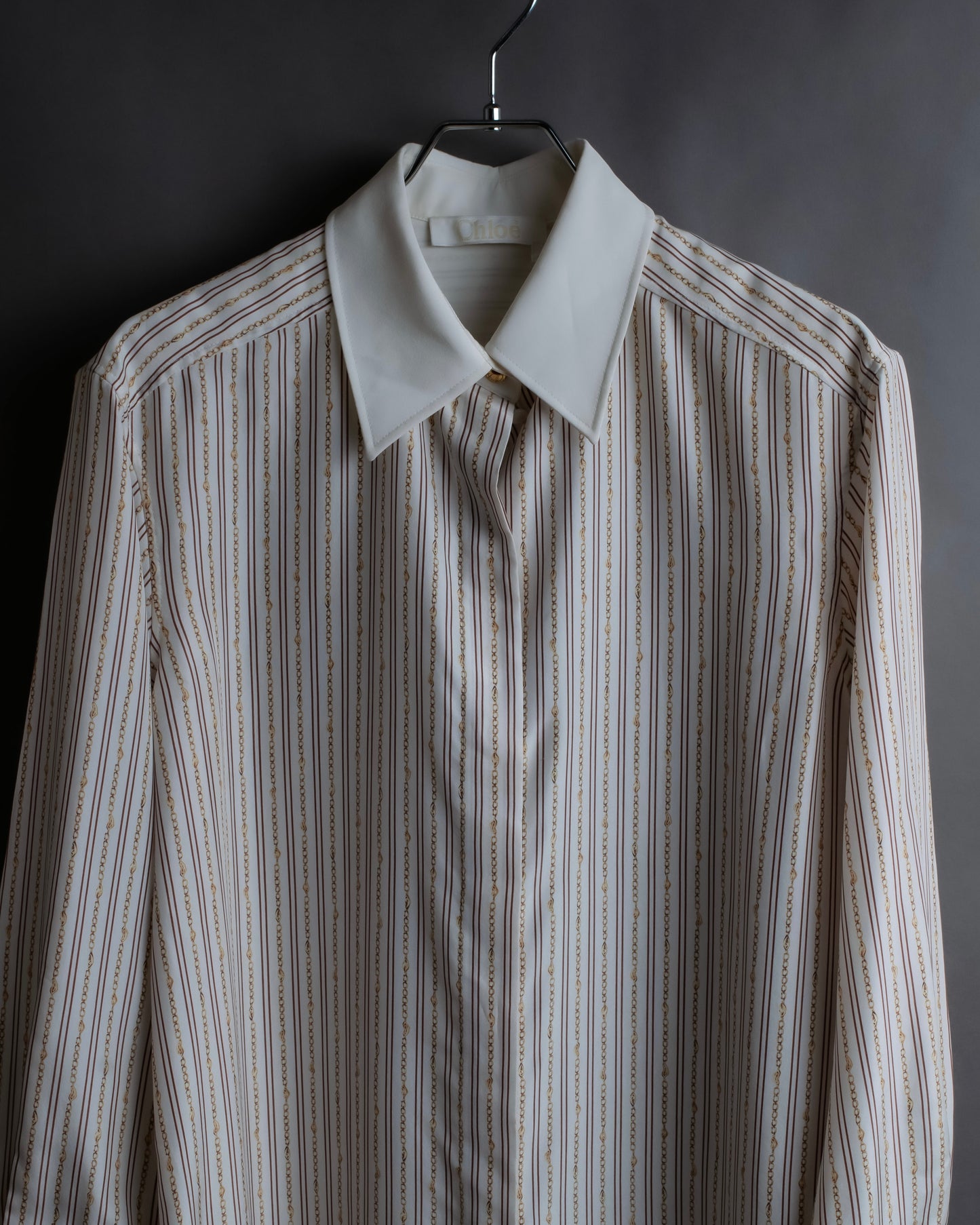 "Chloe" Chain＆stripe pattern relaxed shirt