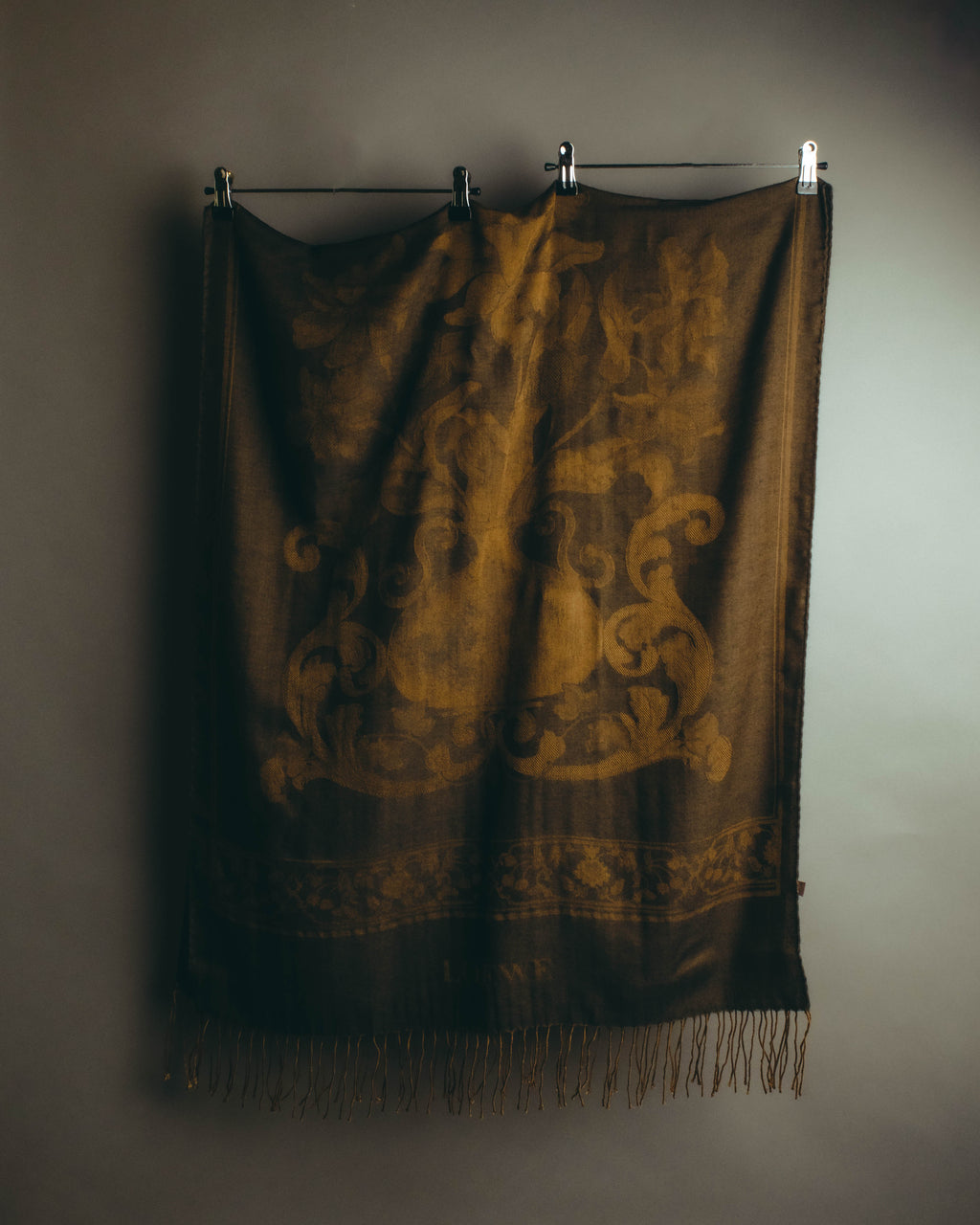 -SPECIAL- “LOEWE” 90’s-00’s Botanical anagram jacquard fringe stole
