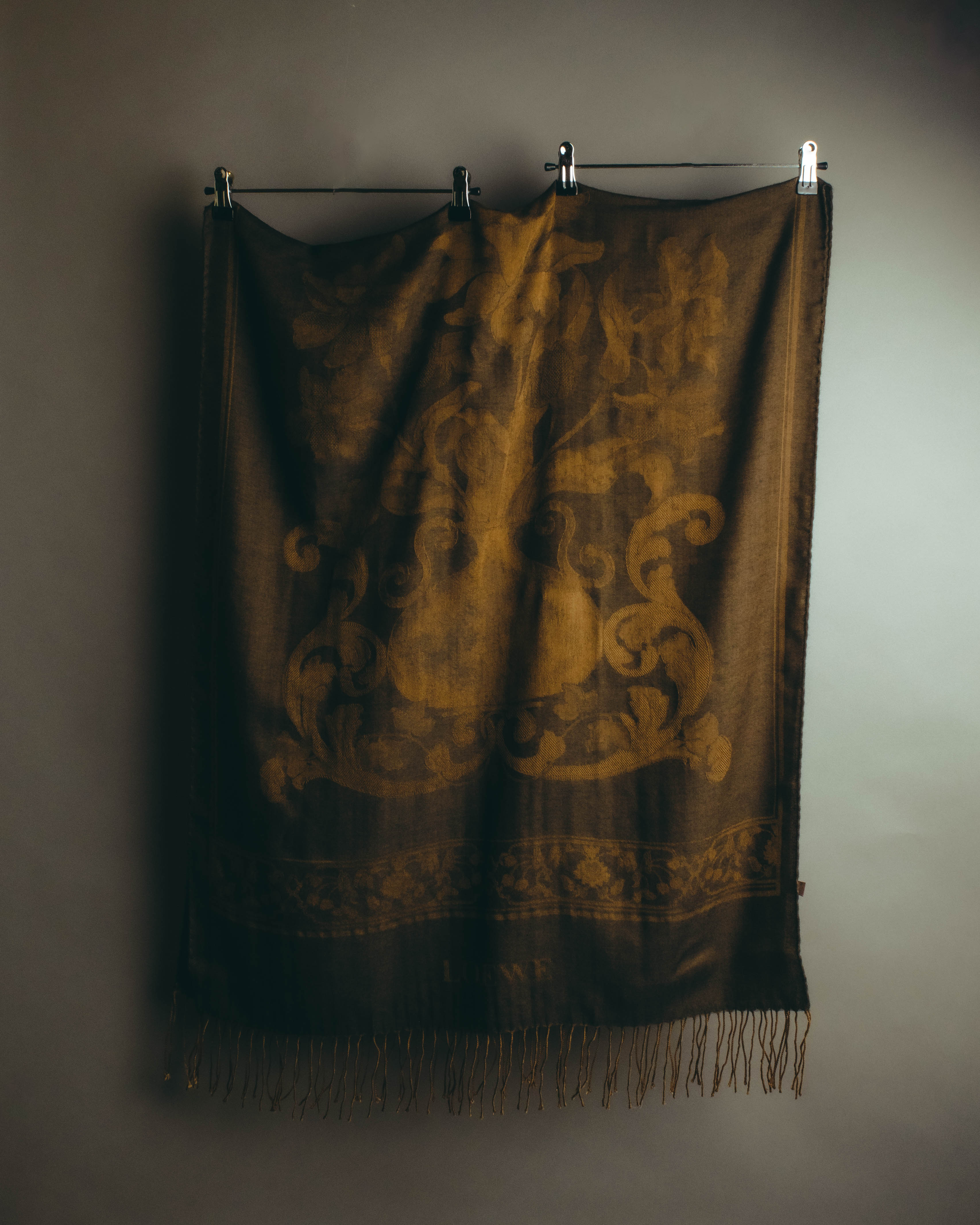 -SPECIAL- “LOEWE” 90’s-00’s Botanical anagram jacquard fringe stole