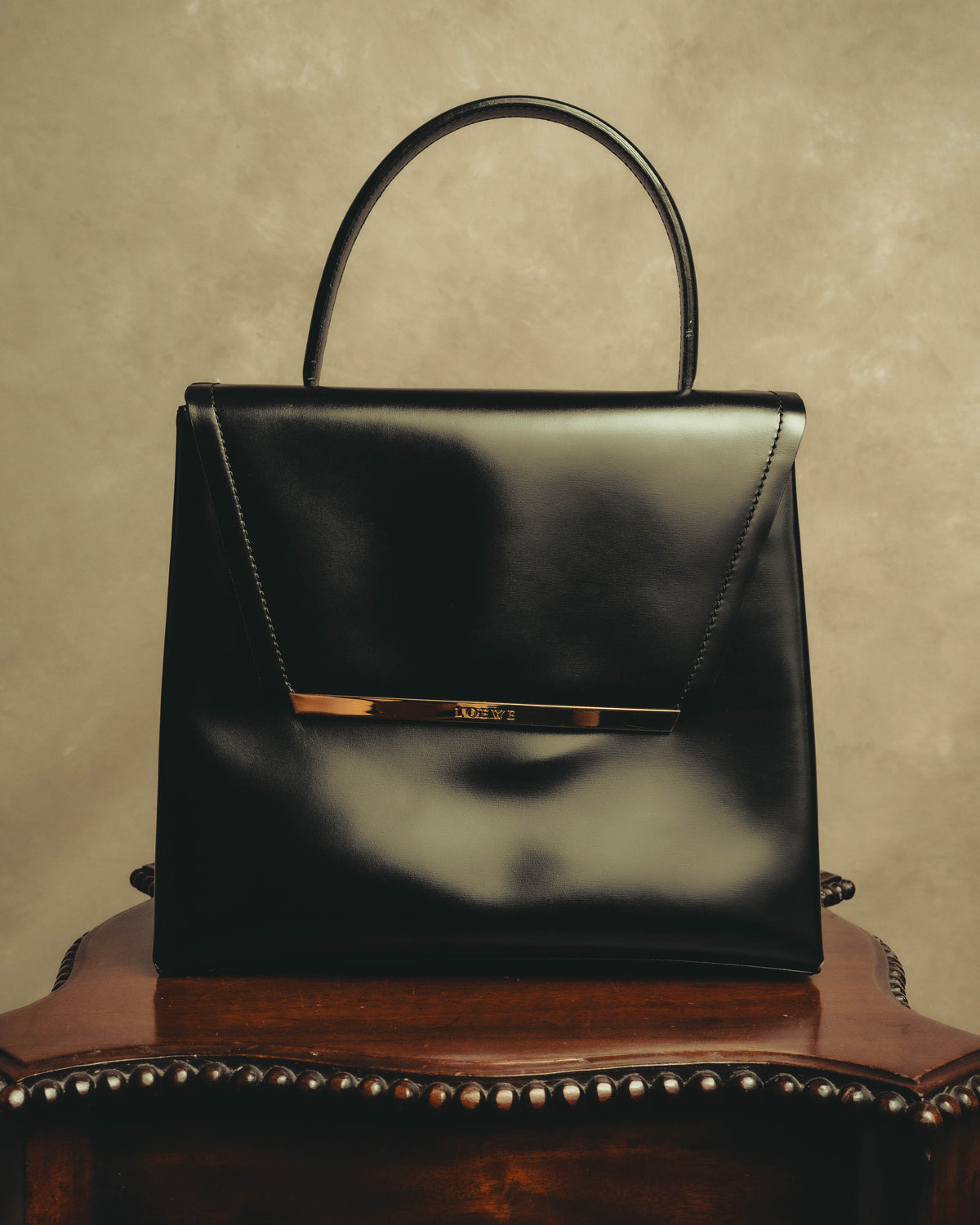 "LOEWE" 80's-90's Structured top-handle shoulder bag