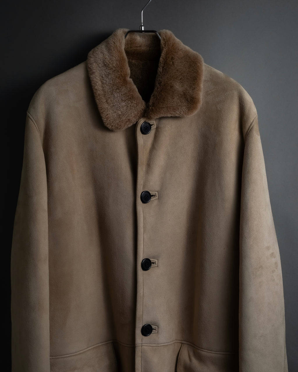-SPECIAL- "LOEWE" 90's-10's Fur collar cordero lambskin long coat