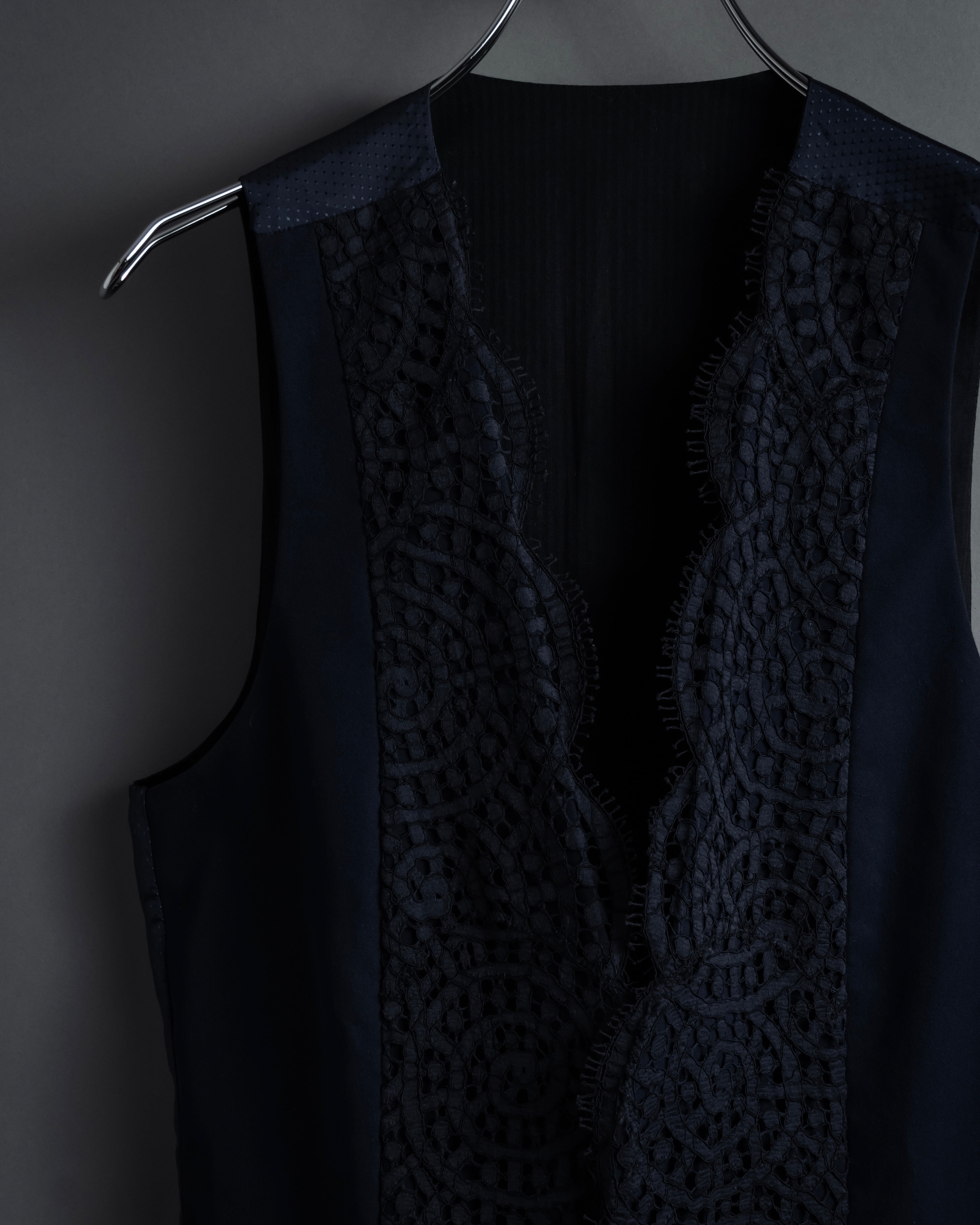 "JEAN PAUL GAULTIER" 90's Geometric lace design tailored vest