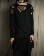 "RED VALENTINO" Distressed tulle skirt docking long pullover