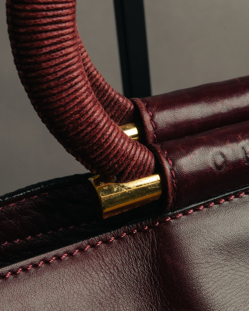 “CELINE” 90’s-00’s Burgundy leather ring handle tote bag