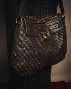 -SPECIAL- “Salvatore Ferragamo” 00’s-10’s Leather scale appliqué gancini shoulder bag