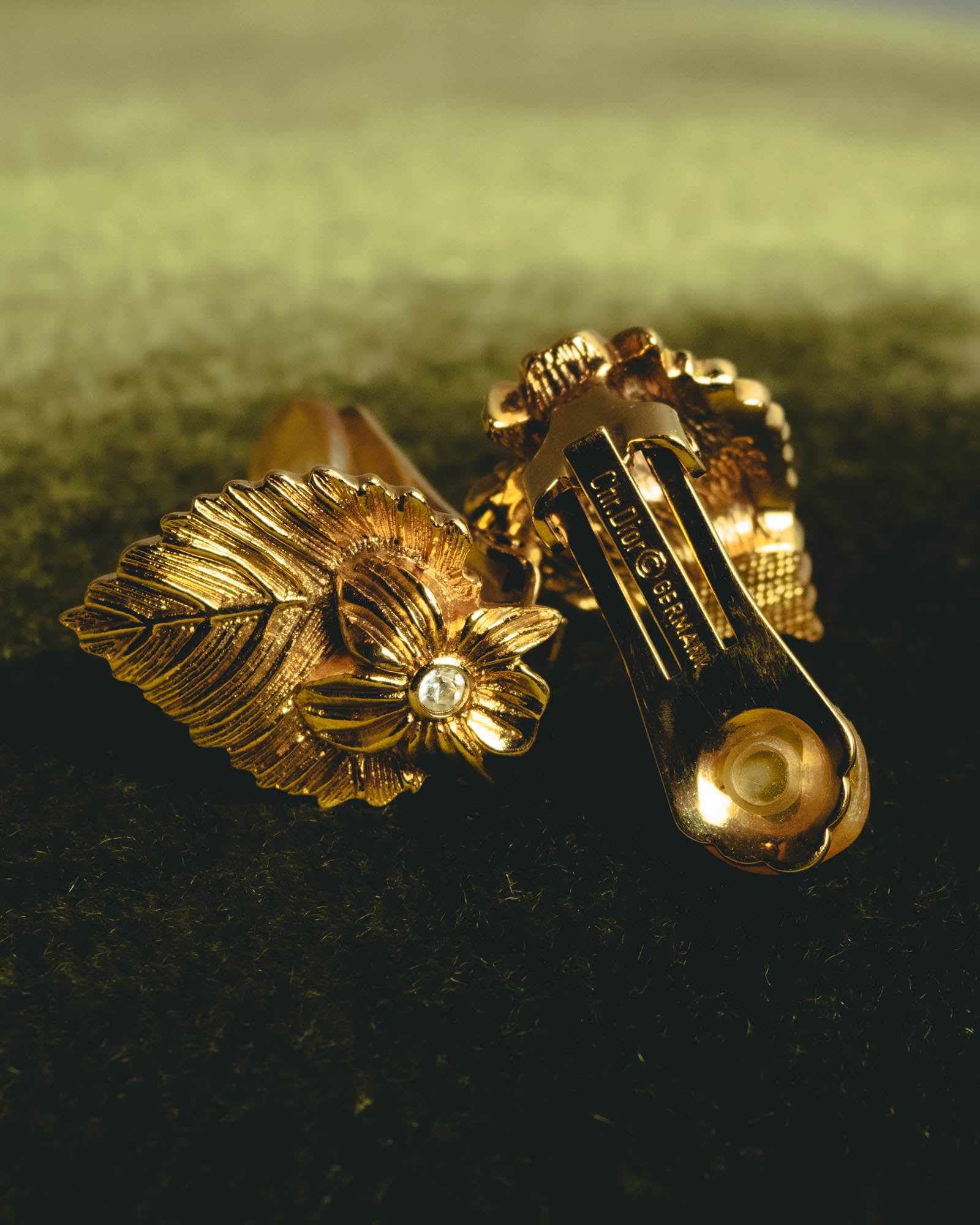 "Christian Dior" 70's-80's Sculptural botanical clip-on earrings