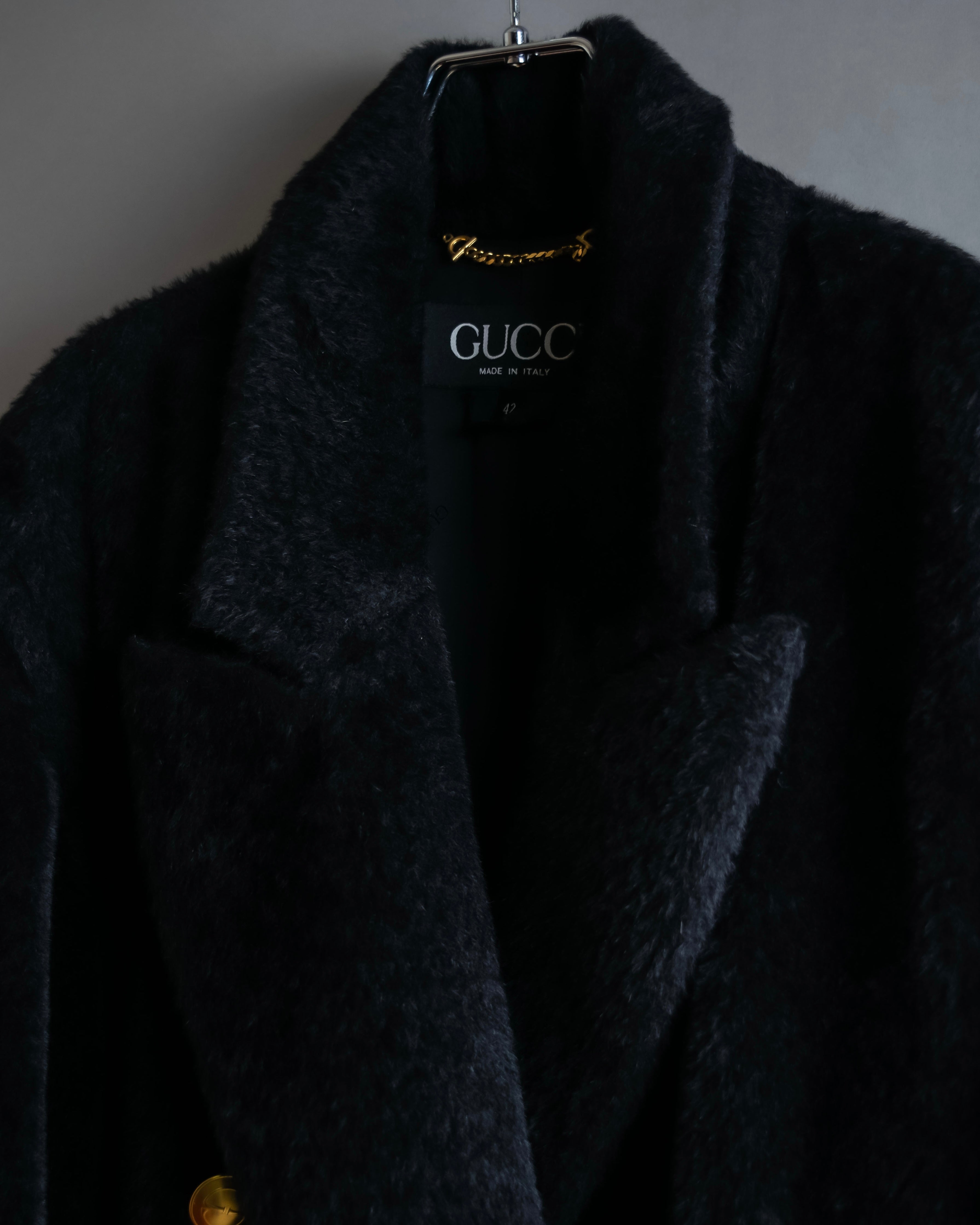 "GUCCI" 80's Gold button design brushed wool long chester coat